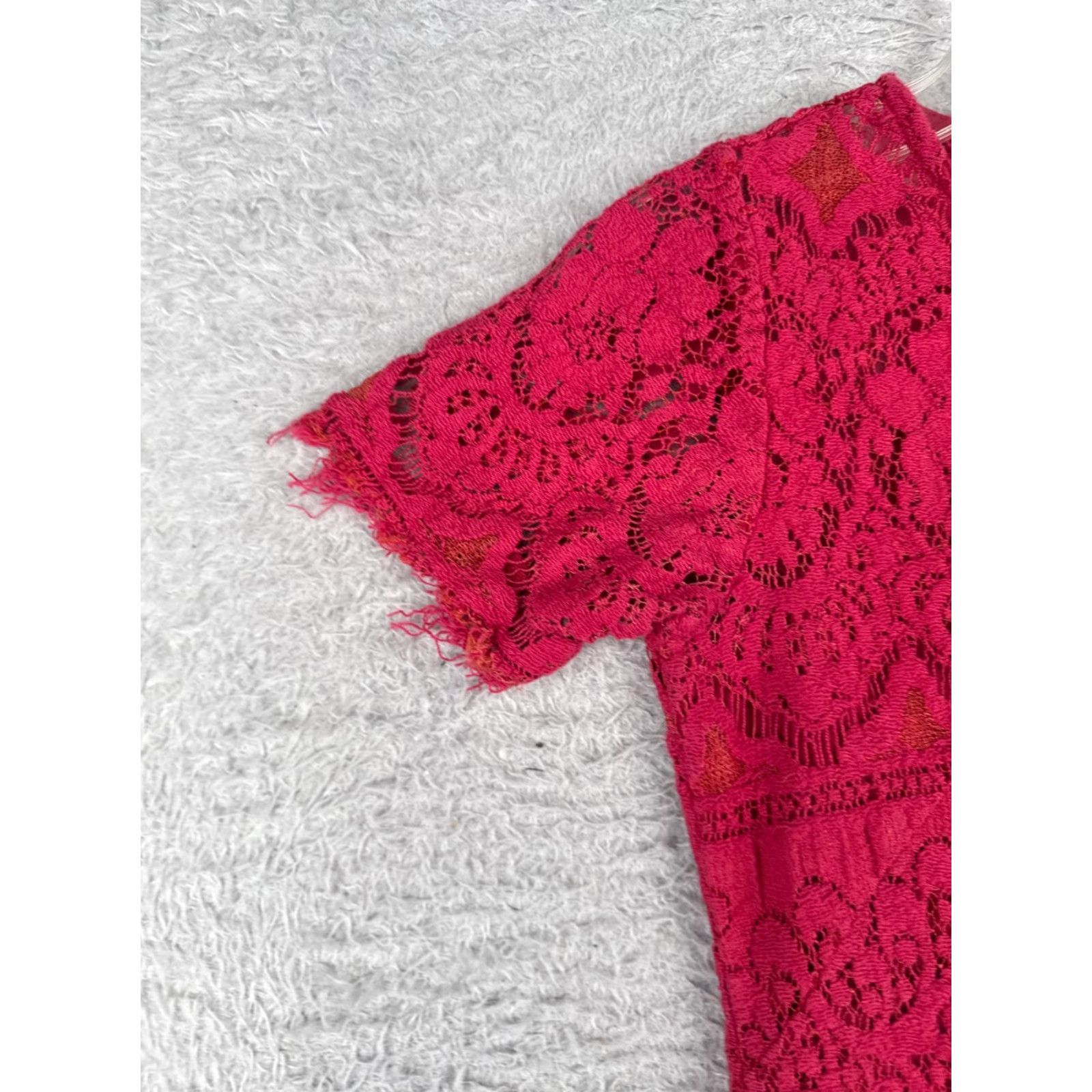 Free People Free People Blouse Shirt Womens 0 Pink Lace Short Sleeve V-Neck Lightweight Bohemian Hippie Peasant Casual Party/Cocktail Travel Size XS / US 0-2 / IT 36-38 - 3 Thumbnail