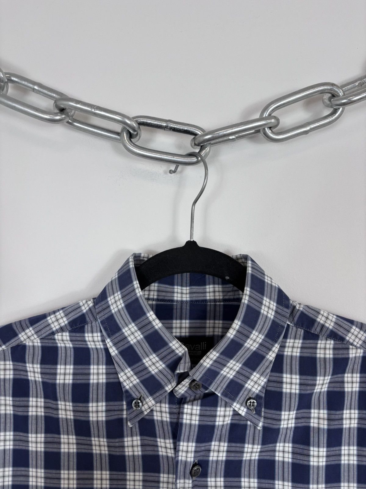 Just Cavalli Just Cavalli Race Men’s Blue Checkered Long Sleeve Shirt Size US M / EU 48-50 / 2 - 4 Thumbnail