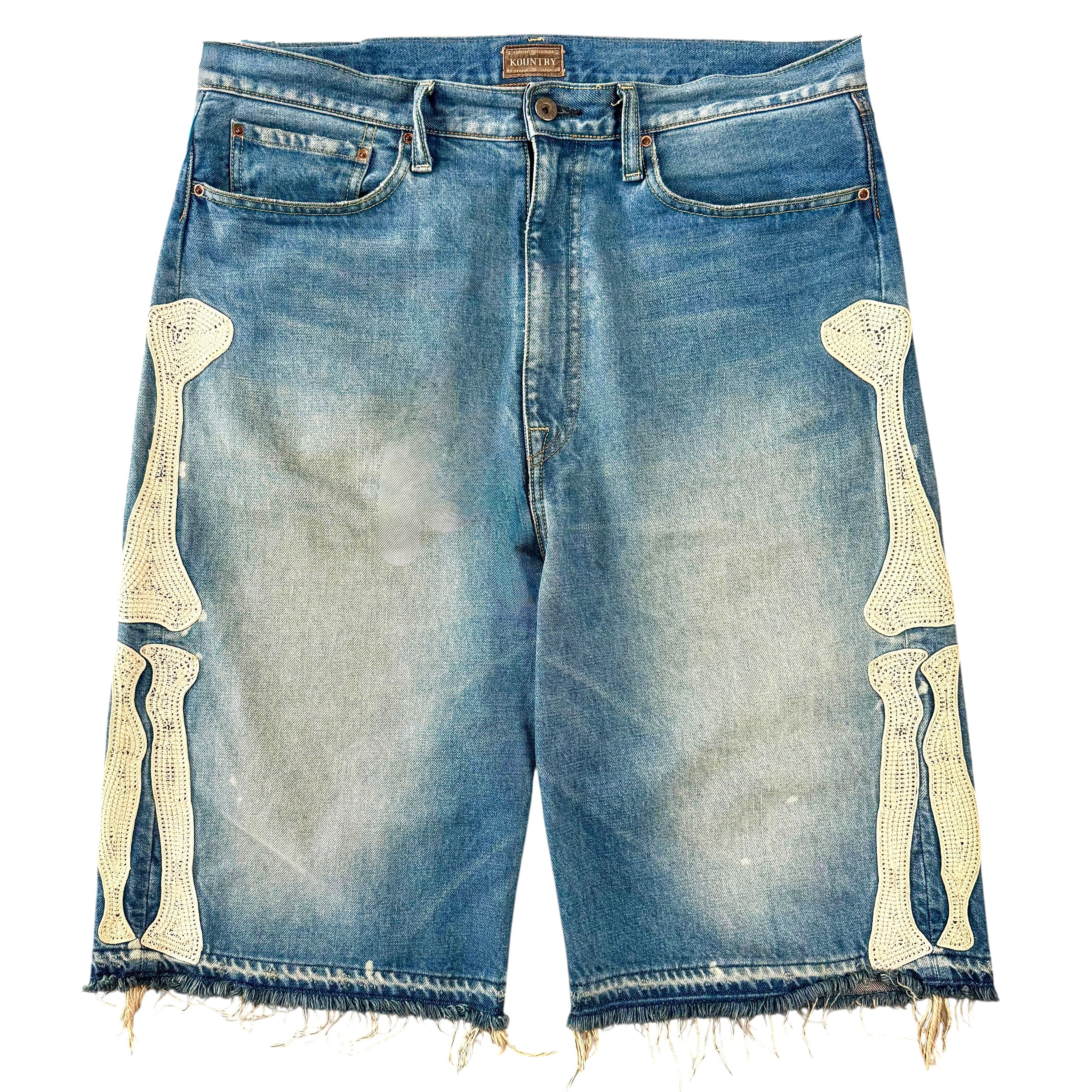 Kapital Bone Denim Shorts Indigo White Size US 36 / EU 52 - 1 Thumbnail