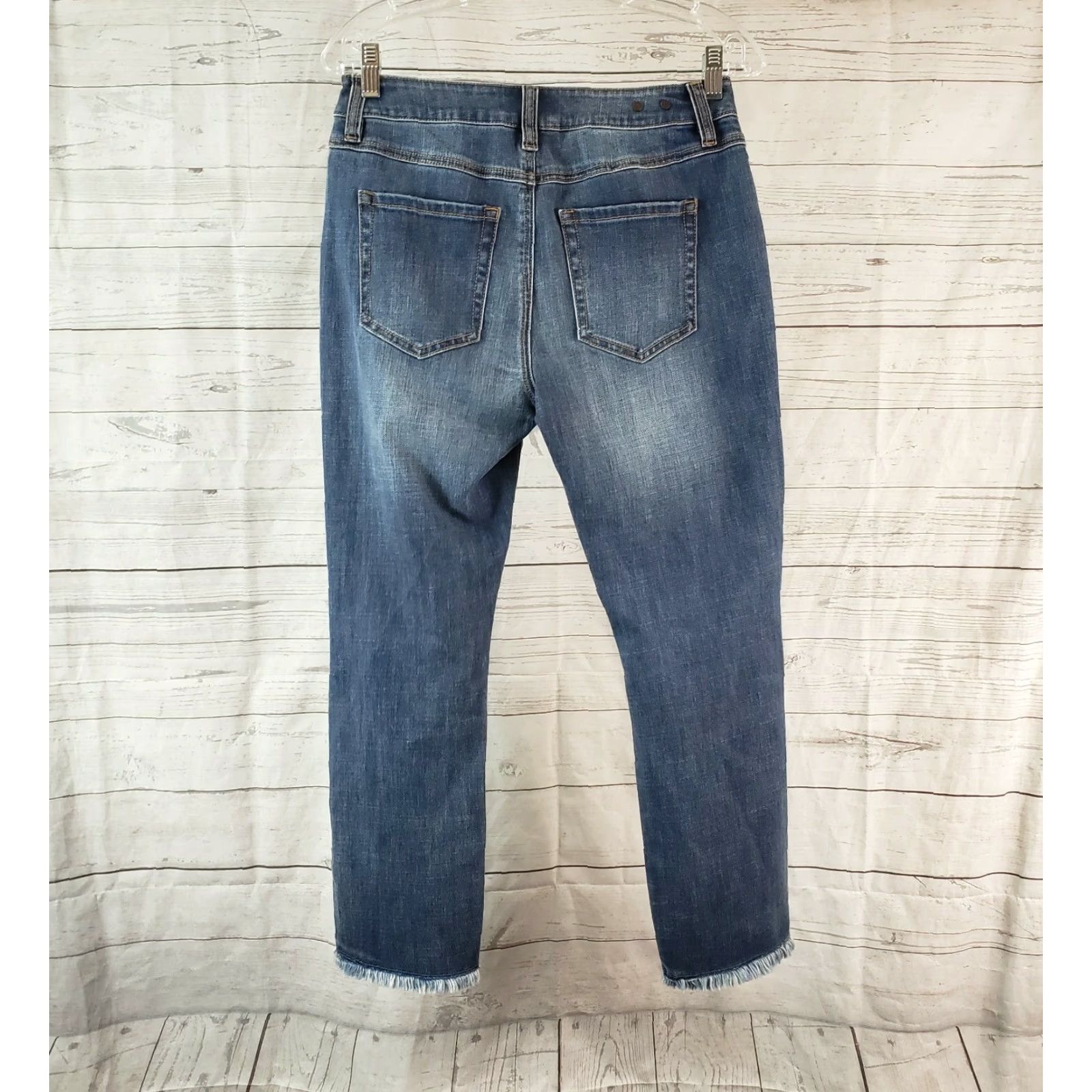 Vintage CAbi 5495 Womens Cropped High Straight Jeans Sz 4 Blue Distressed Raw Hem Size 27" / US 4 / IT 40 - 3 Thumbnail