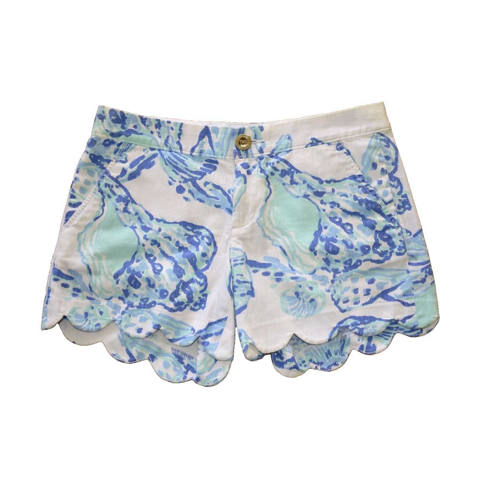 Lilly Pulitzer LILLY PULITZER Blue White Cotton Scallop Buttercup Shorts 00 Size 24" / US 00 / IT 34 - 1 Thumbnail