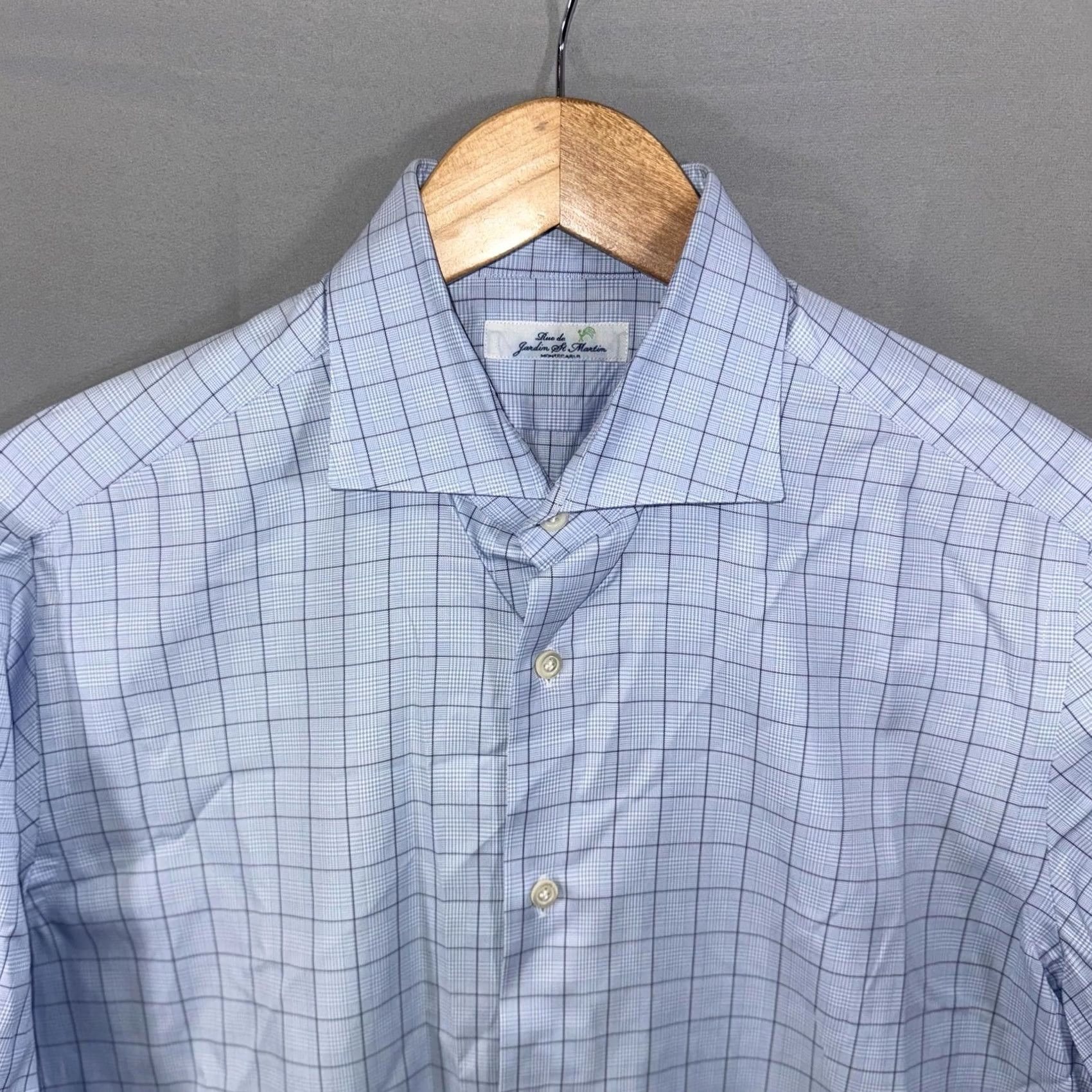 Vintage Rue de Jardin St. Martin Shirt Mens Large Blue Plaid Check Dress Long Sleeve Size 42R - 5 Thumbnail