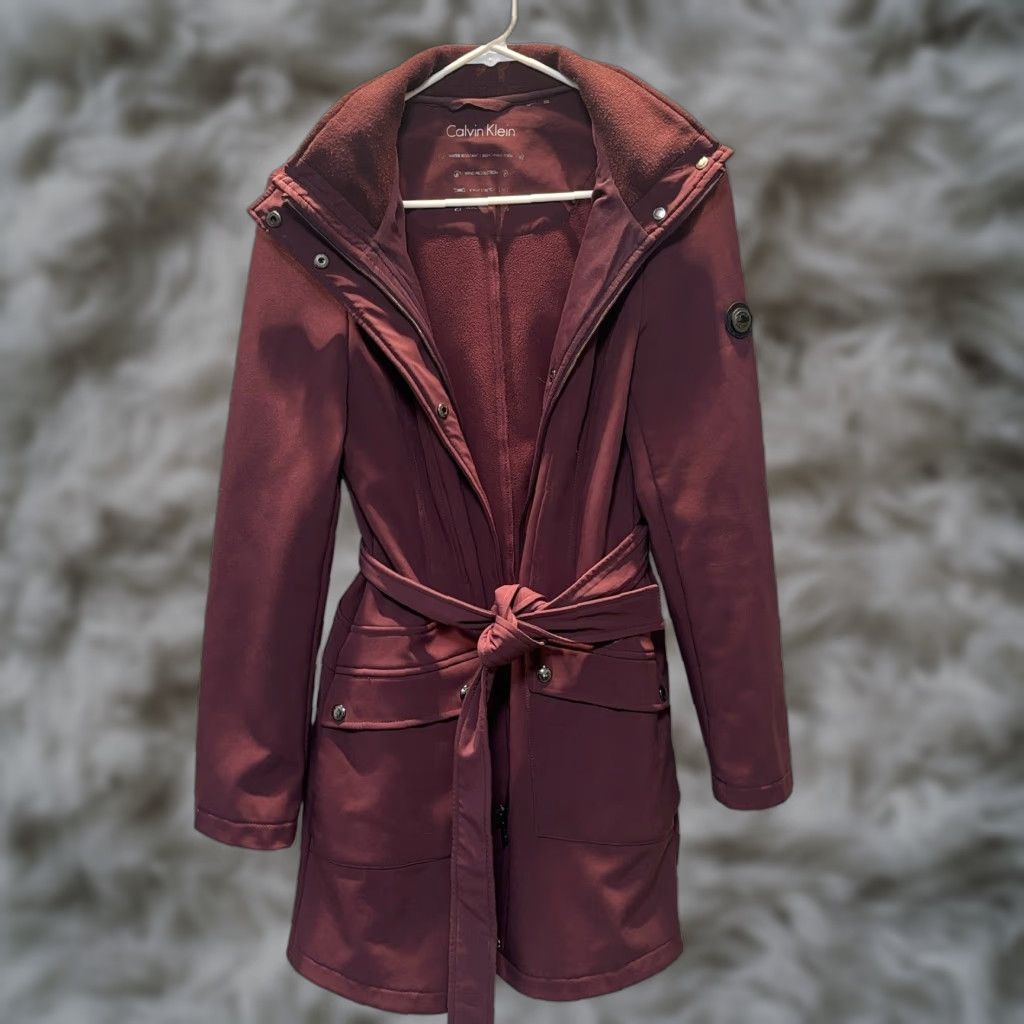 Calvin Klein Calvin Klein Trench Coat Women XS Red Water Resistant Belted Hooded Coat Long Zip Pockets Size XS / US 0-2 / IT 36-38 - 1 Thumbnail