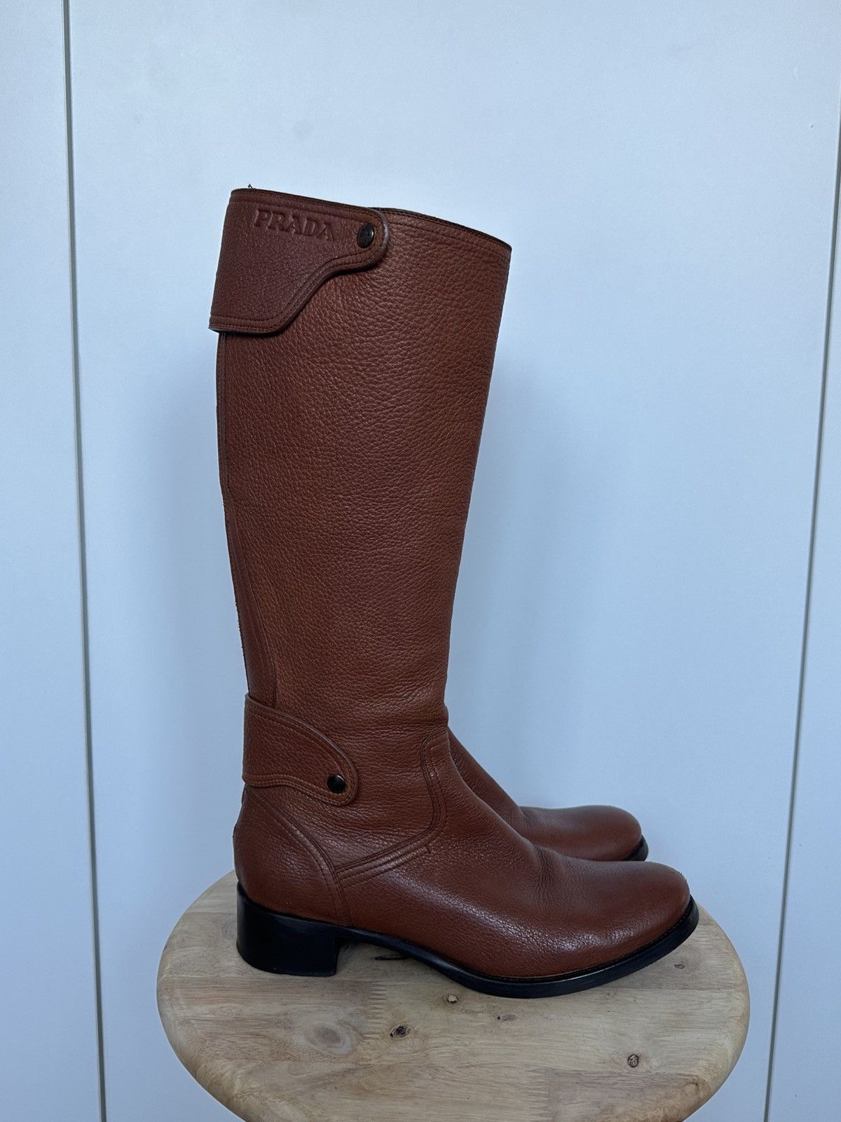 Prada Prada Brown Leather Knee High Riding Boots Designer Size US 6.5 / IT 36.5 - 3 Thumbnail