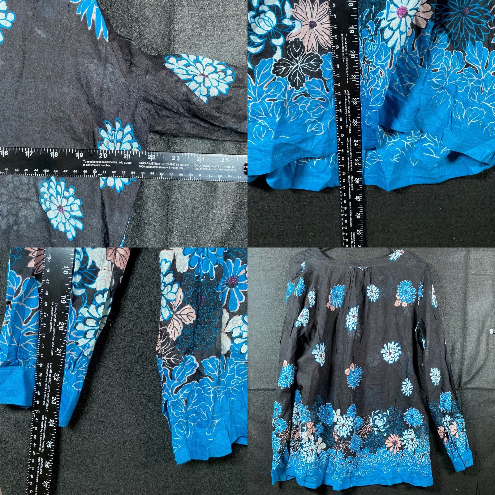 Loft VINTAGE LOFT Blouse Womens Black Floral Sheer Long Sleeve V Neck Tunic S Size S / US 4 / IT 40 - 8 Thumbnail