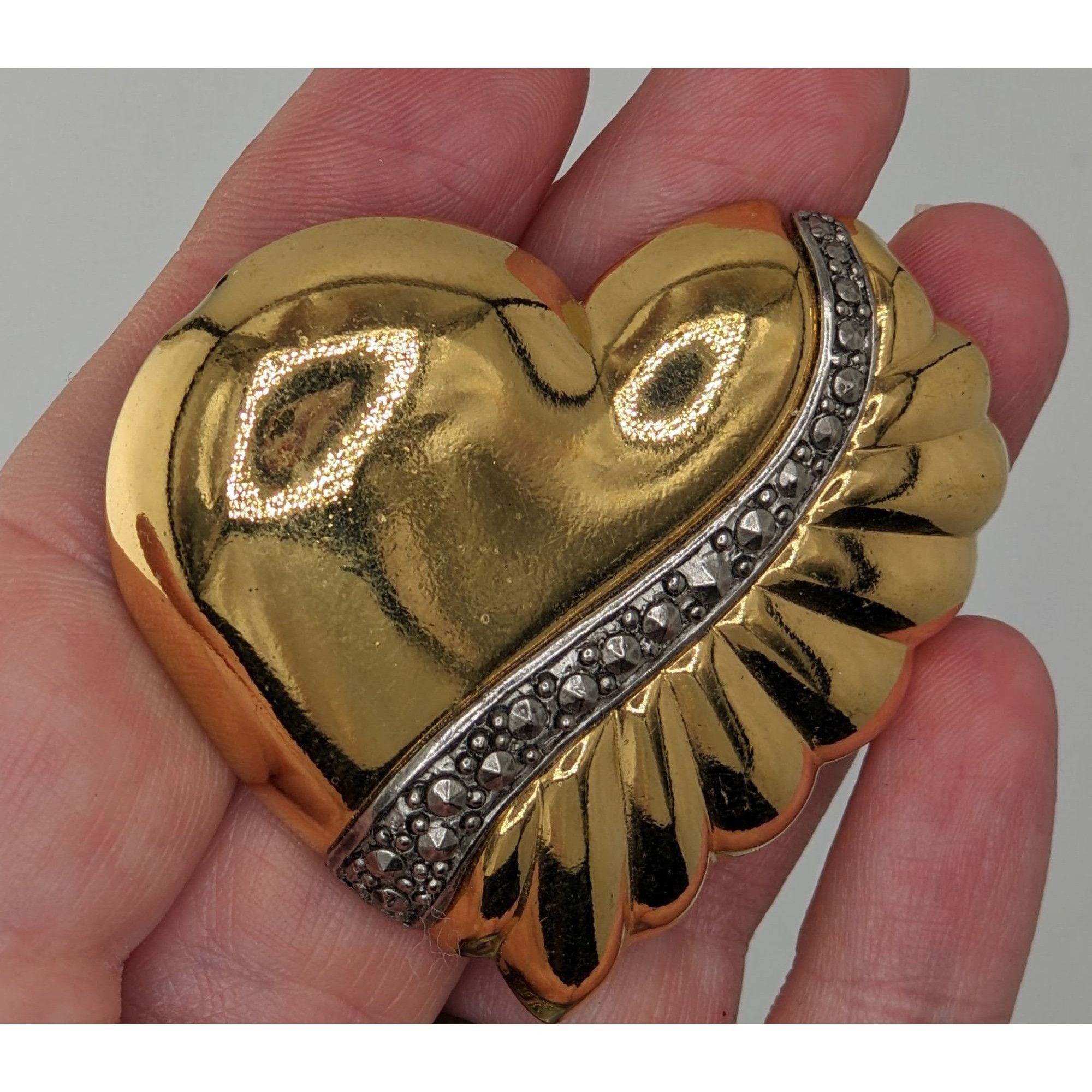 Other Vintage Love Gold-Tone Heart Brooch With Faux Marcasite Acce Size ONE SIZE - 5 Thumbnail