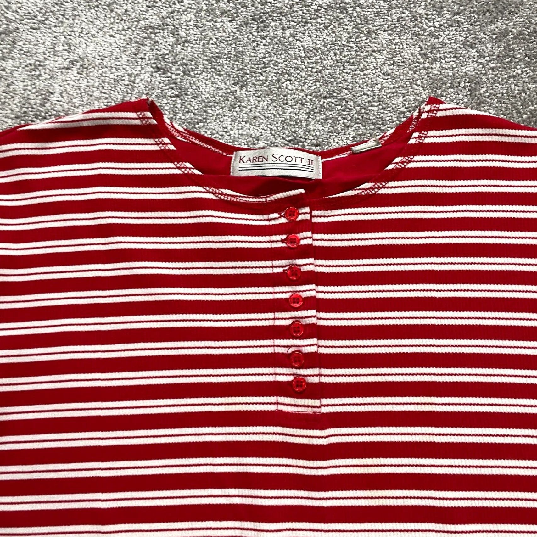 Vintage VINTAGE Karen Scott Cotton Henley Shirt Women 3XL Short Sleeve Striped Casual Summer Fall Size XXL / US 16-18 / IT 52-54 - 3 Thumbnail