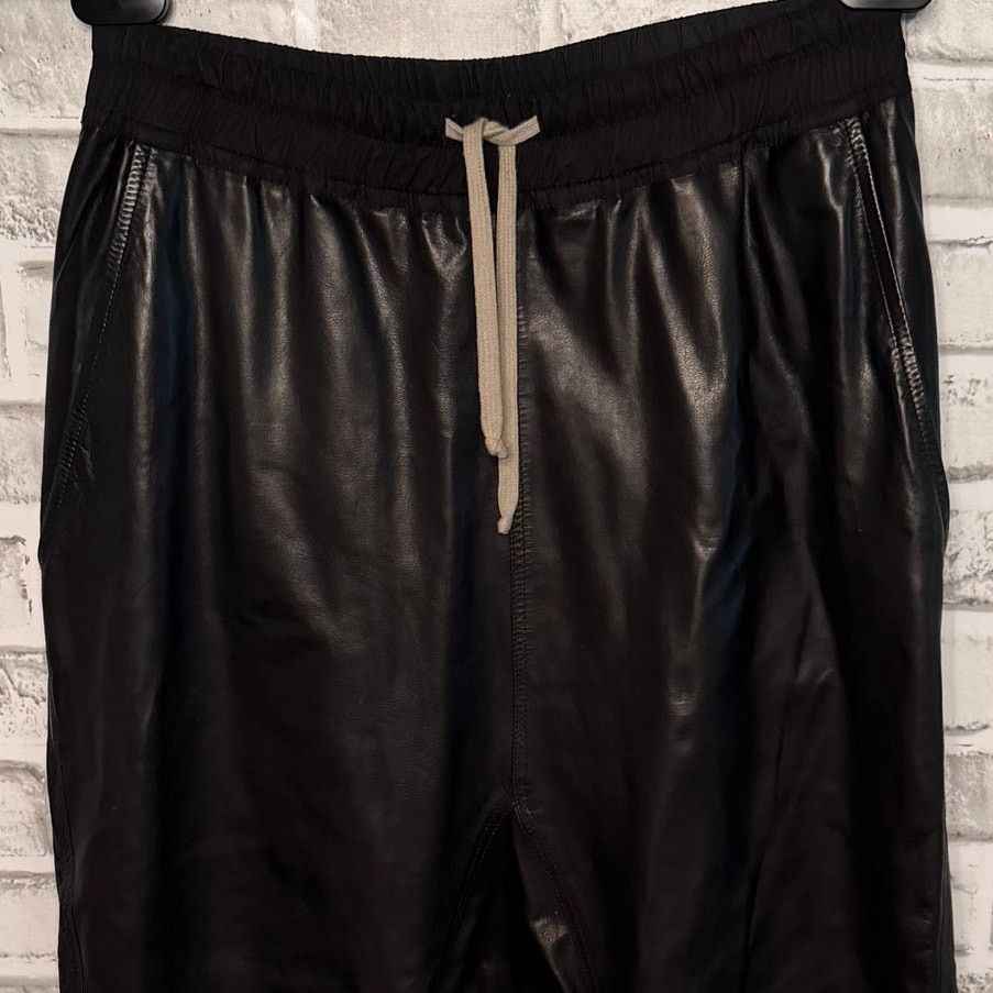 Rick Owens SS19 Babel Dropped Crotch Black Polished Calfskin Pants US 2 Size 26" / US 2 / IT 38 - 14 Thumbnail