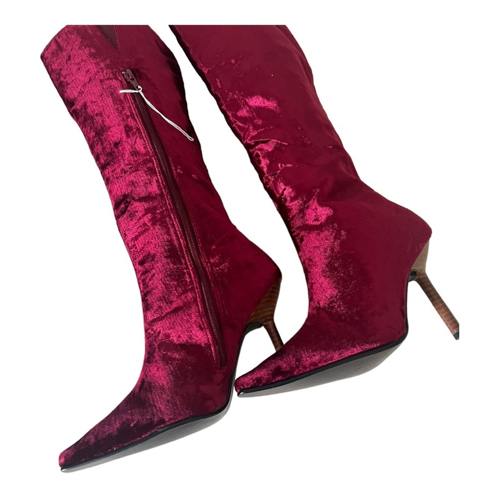 Colin Meredith Colin Stuart Red Velvet Leather Pointed Toe Heel Boots Sz 7M Size US 7 / IT 37 - 12 Thumbnail