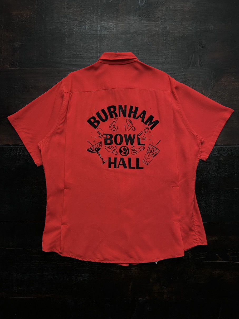 image of Vintage 50S Burnham Bowl & Hall Rayon Bowling Shirt in Red, Men's (Size XL)