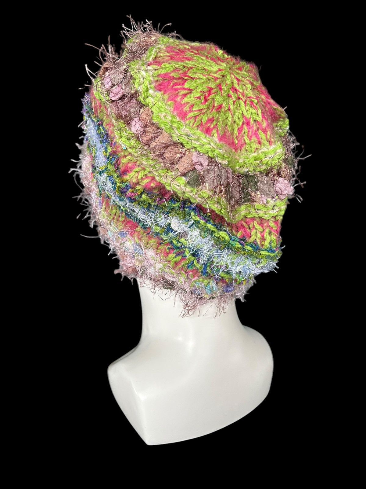 Japanese Brand × Kapital × Vintage Crochet Knitted Handmade fur Big Beanie Hats Rare Size ONE SIZE - 3 Thumbnail