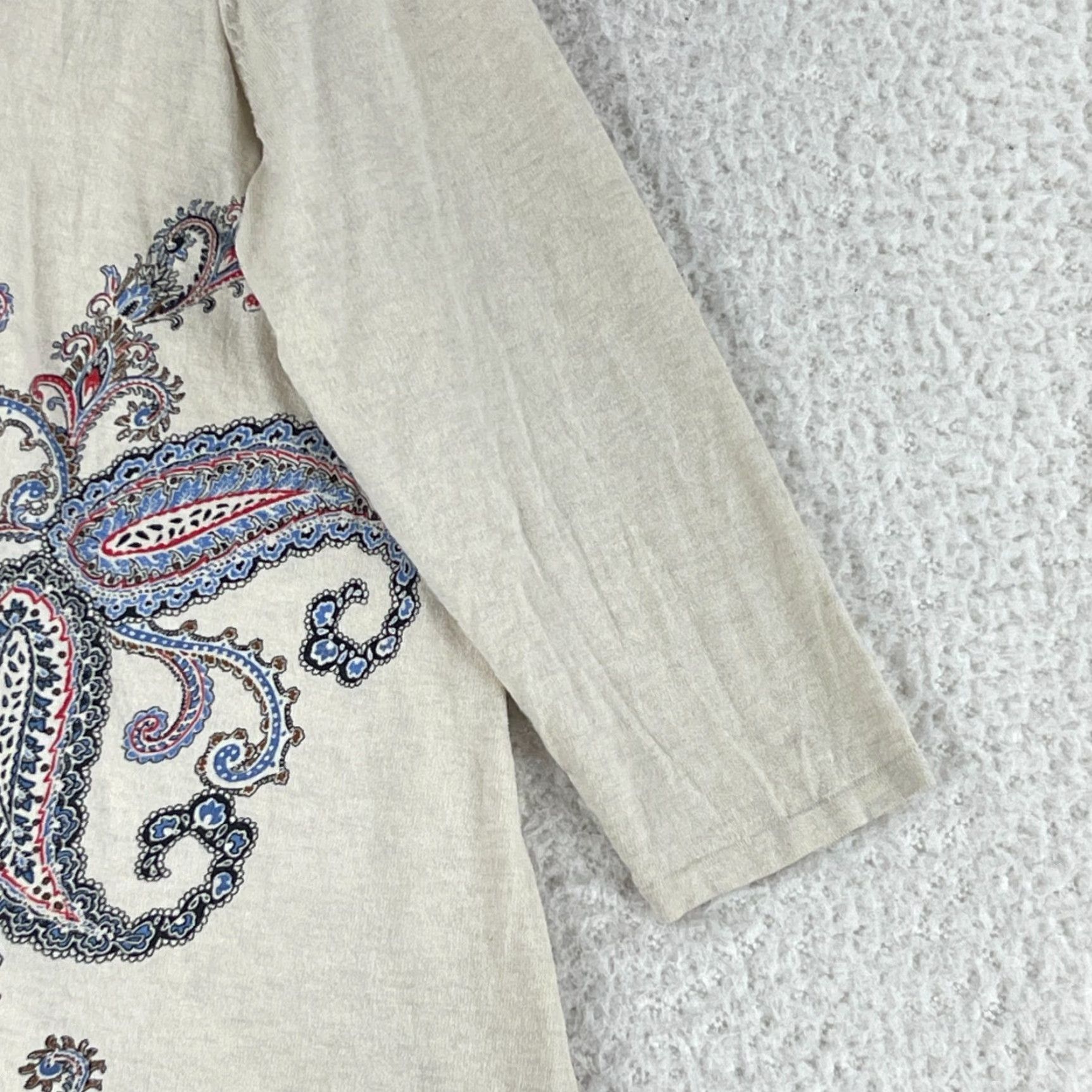 J. Jill J. Jill Cardigan Sweater Womens Large Ivory Paisley Print 3/4 Sleeve Cotton Knit Size L / US 10 / IT 46 - 3 Thumbnail