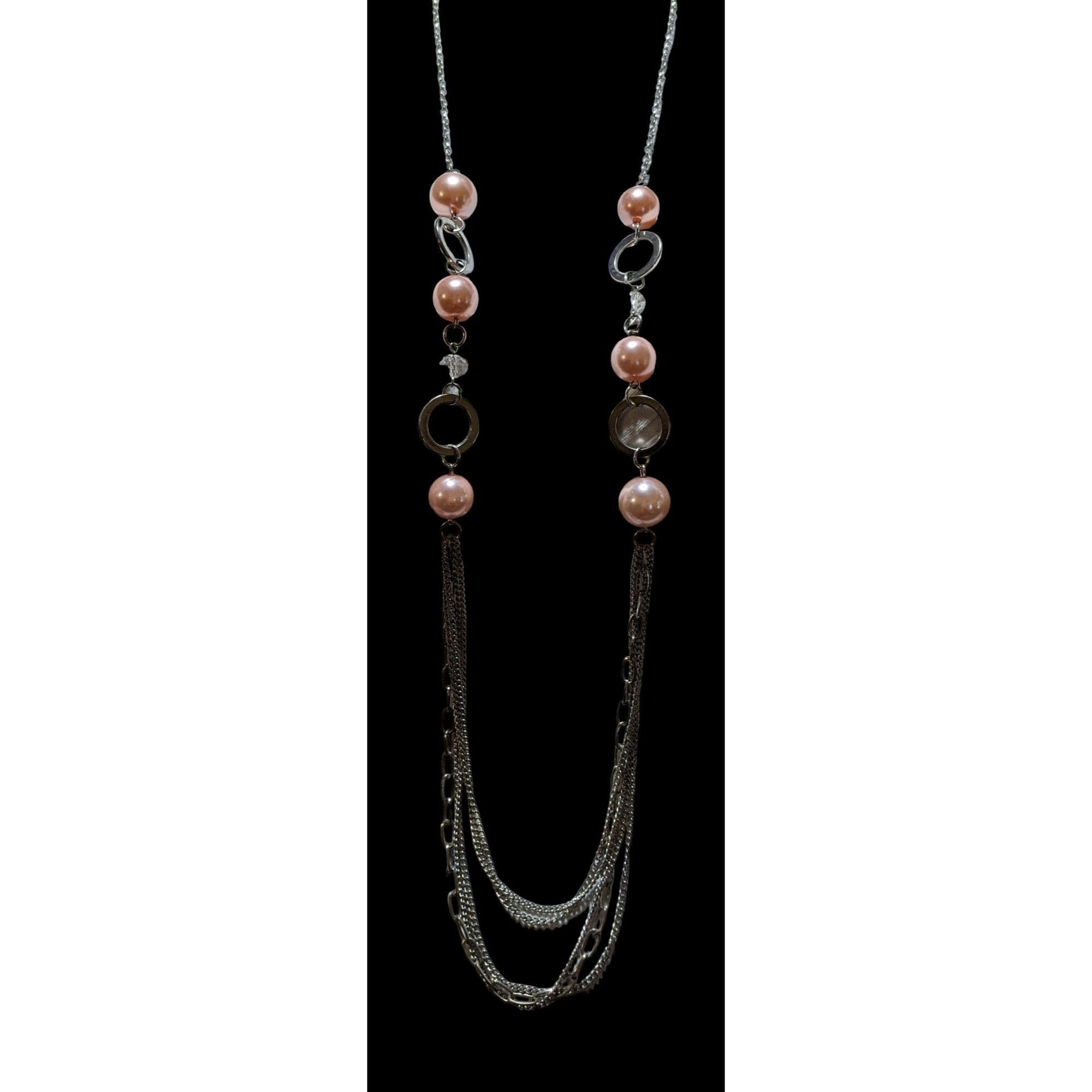 Other Long Silver & Pink Pearl Chain Necklace Size ONE SIZE - 2 Thumbnail
