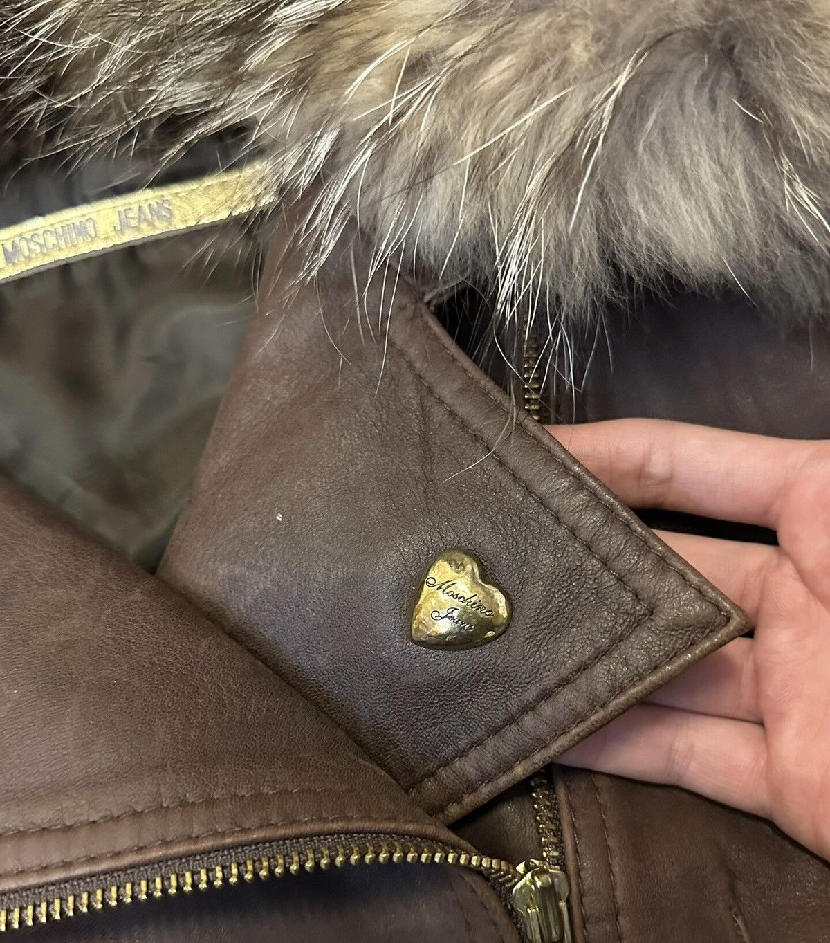 Moschino Moschino Distressed Fur Shearling-Collar Leather Jacket Size US S / EU 44-46 / 1 - 5 Thumbnail
