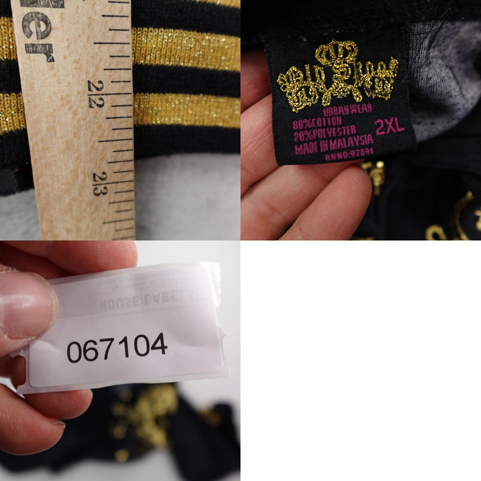 Velour VINTAGE Old Skool Hoodie Womens 2XL Black Gold Velour Rhinestone Sweatshirt Y2K Size XXL / US 16-18 / IT 52-54 - 8 Thumbnail