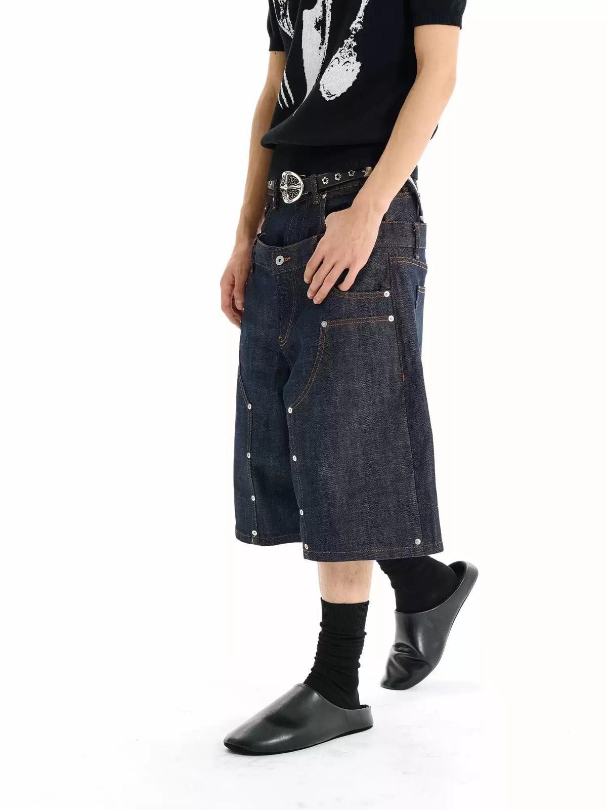 Jean Double Waistband Raw Denim Indigo Studded Jorts Size US 30 / EU 46 - 3 Thumbnail