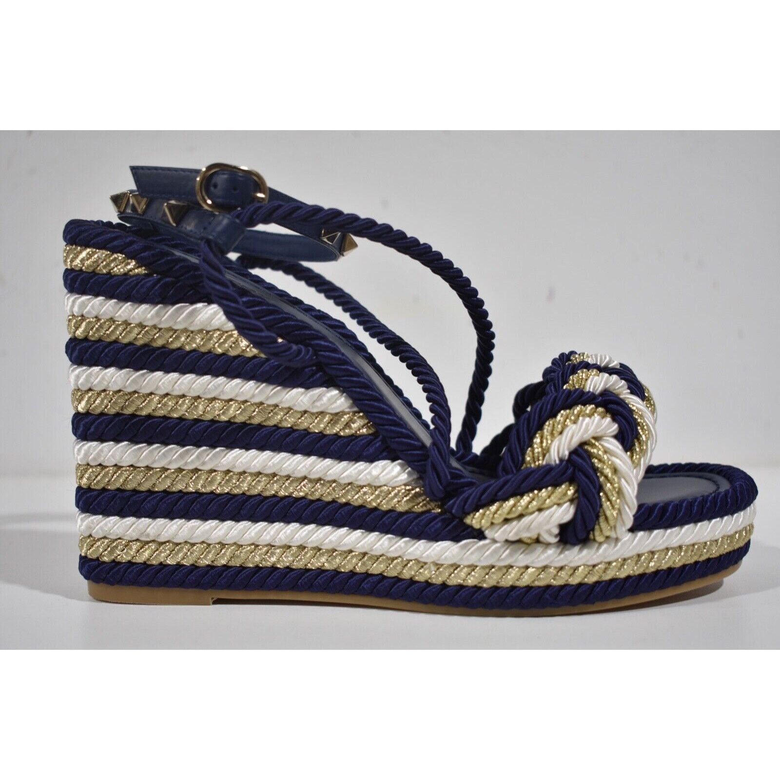 Valentino Rockstud Torchon Stripe Rope Wedge Ankle Strap Sandal 42 Size US 12 / IT 42 - 2 Thumbnail