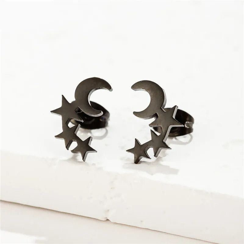 Jewelry Moon And Triple Star Stud Earrings Charm Earring Gift Size ONE SIZE - 1 Preview