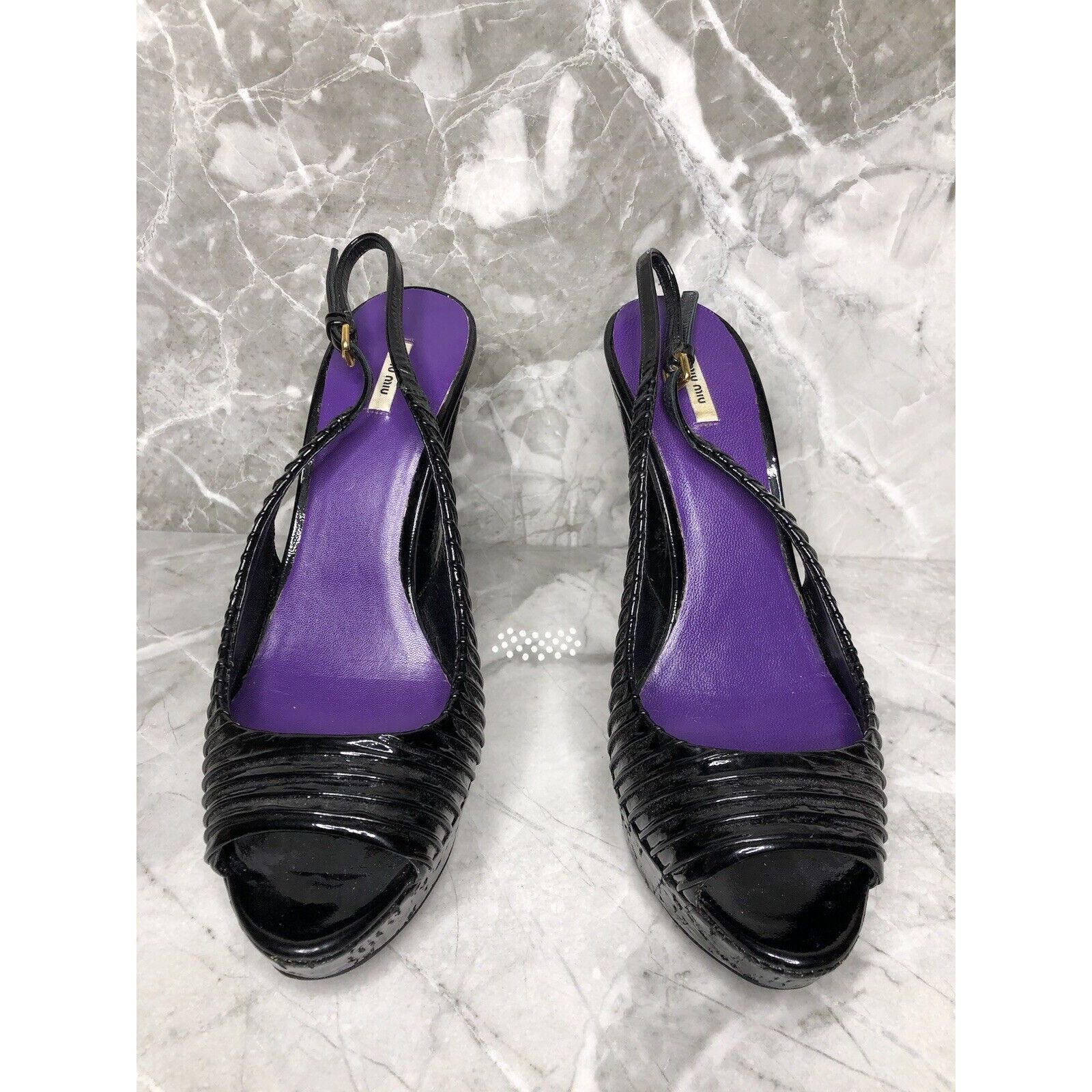 Miu Miu MIU MIU Black Patent Leather Peep Ankle Strap Platform Stile Size US 8 / IT 38 - 2 Thumbnail