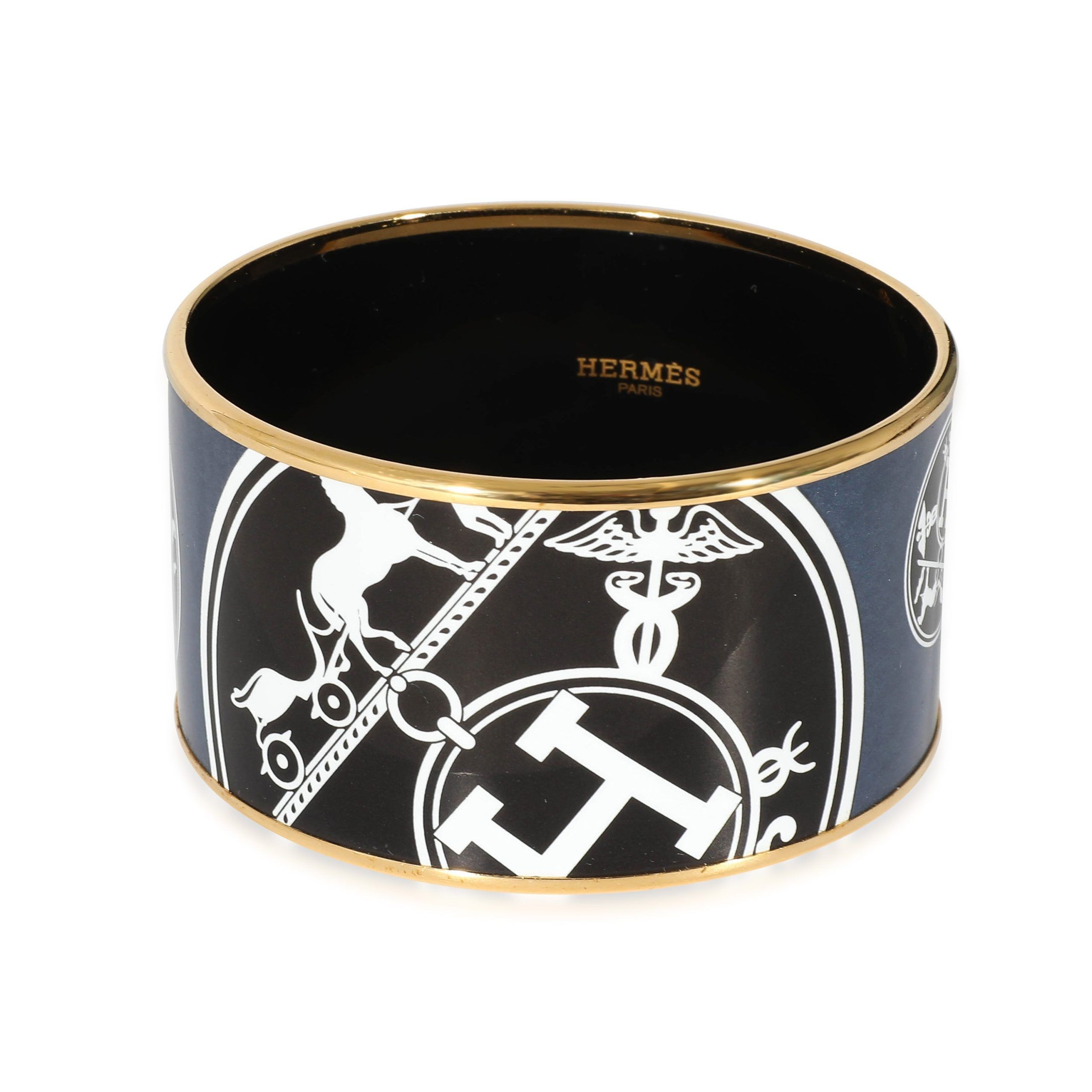 Hermes Hermès Confettis d'Ex Libris Gold Plated Extra Wide Enamel Bracelet (62MM) Size ONE SIZE - 1 Thumbnail