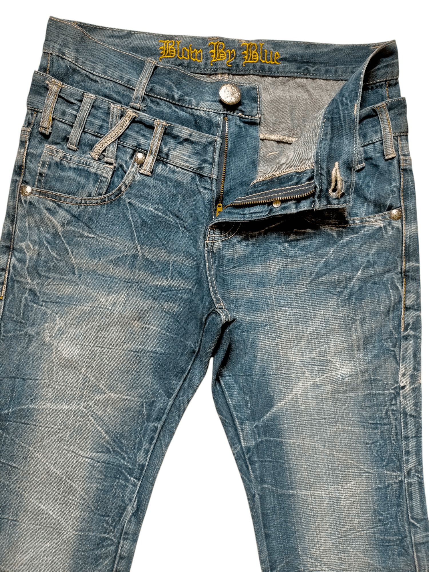 If Six Was Nine × Japanese Brand Blow By Blue Double Waist Wash Punk Skulls Jeans Pants Size US 30 / EU 46 - 6 Thumbnail
