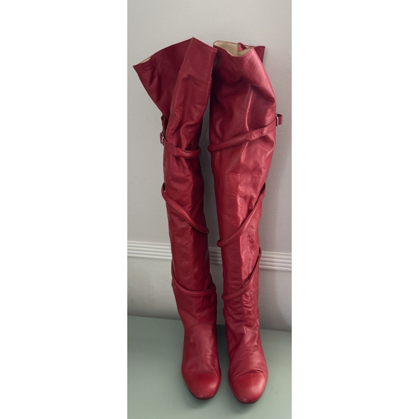 Tokio Kumagai RARE 1980s TOKIO KUMAGAI Red Over The Knee Boot Sz 37.5 Size US 7 / IT 37 - 2 Thumbnail