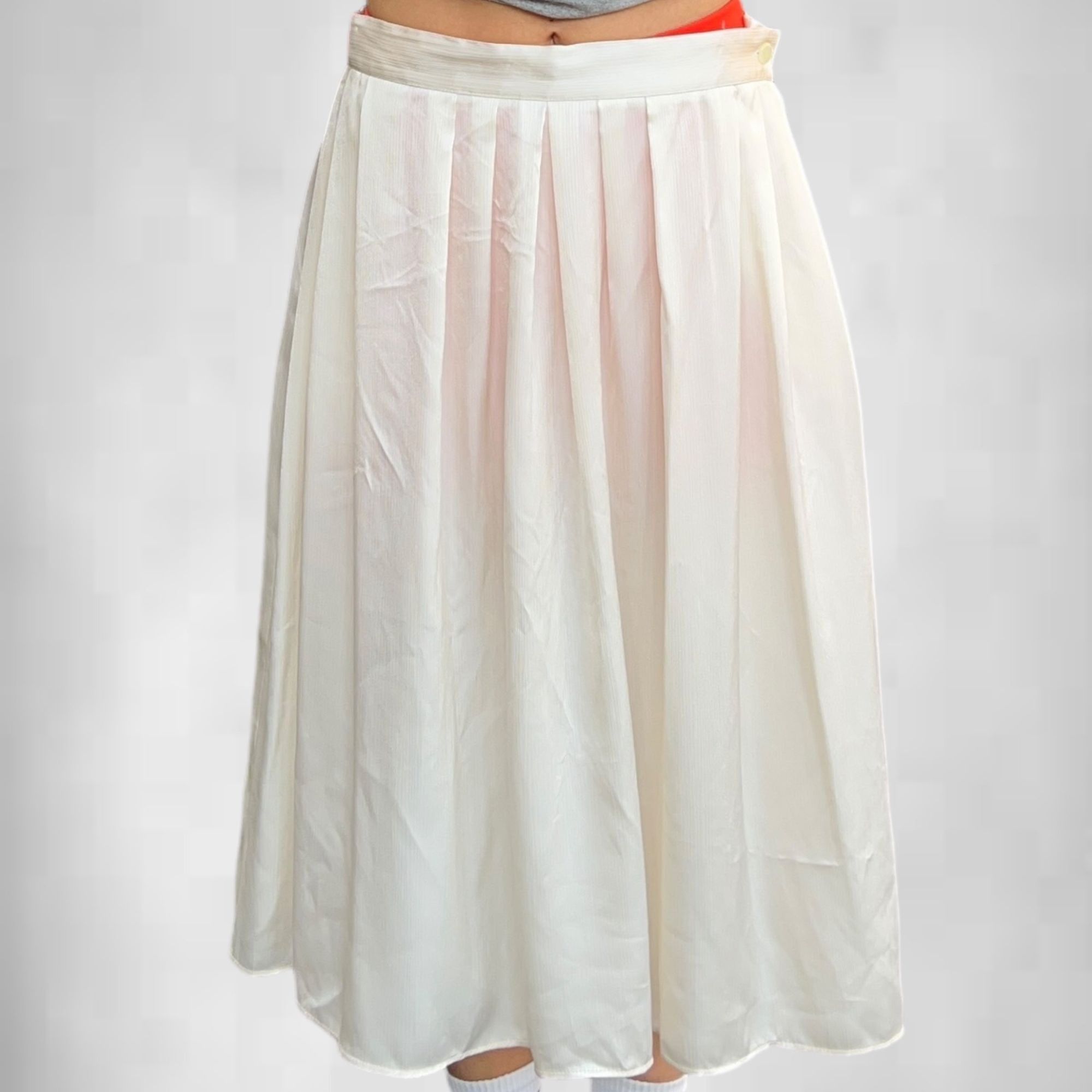 Vintage Vintage SK & Company White Elagant A-Line Skirt Size 36" / US 14 / IT 50 - 1 Thumbnail