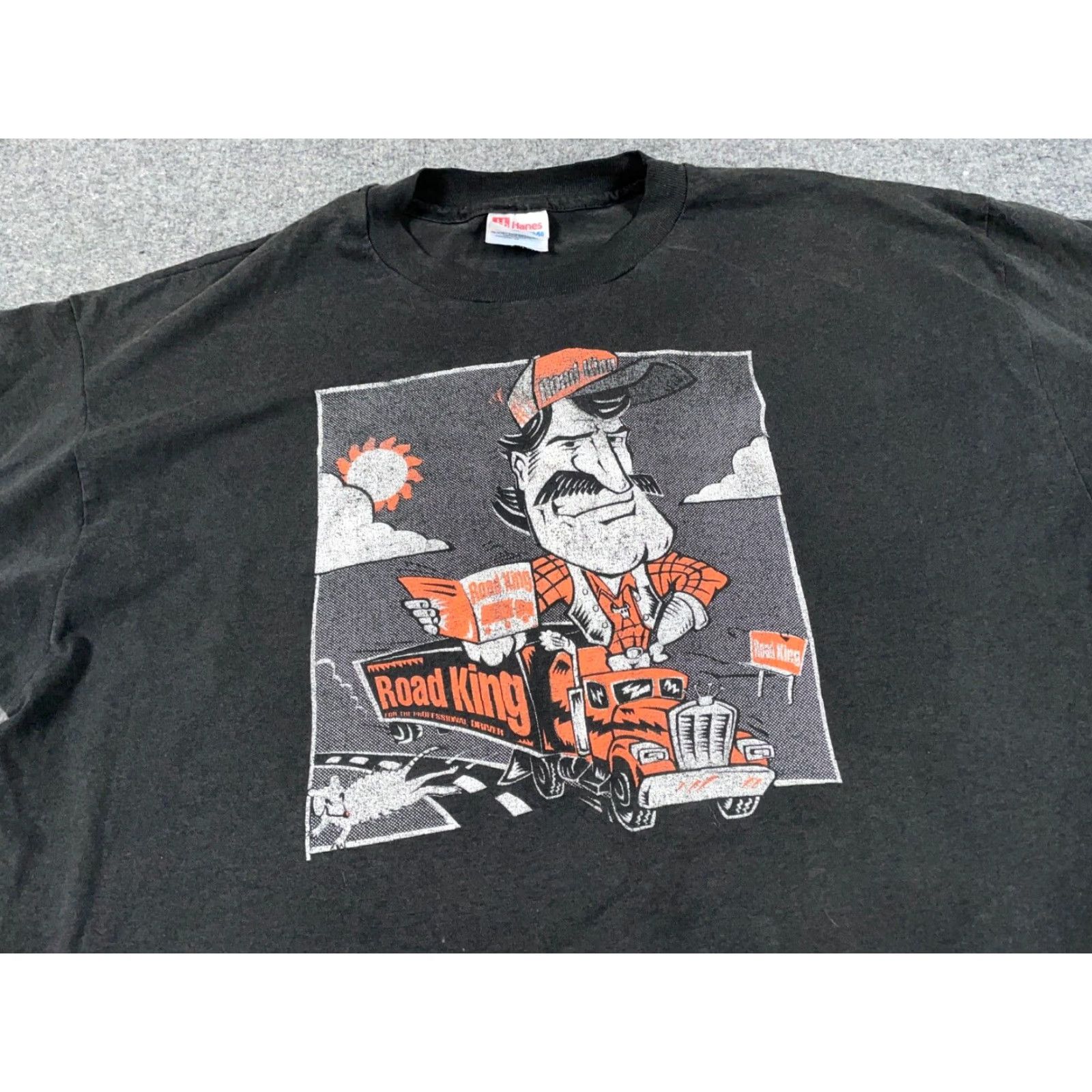 Hanes VINTAGE 90s Hanes Road King Trucker Graphic T-Shirt XL Black USA Made Retro Transportation Men's Size US XL / EU 56 / 4 - 7 Thumbnail