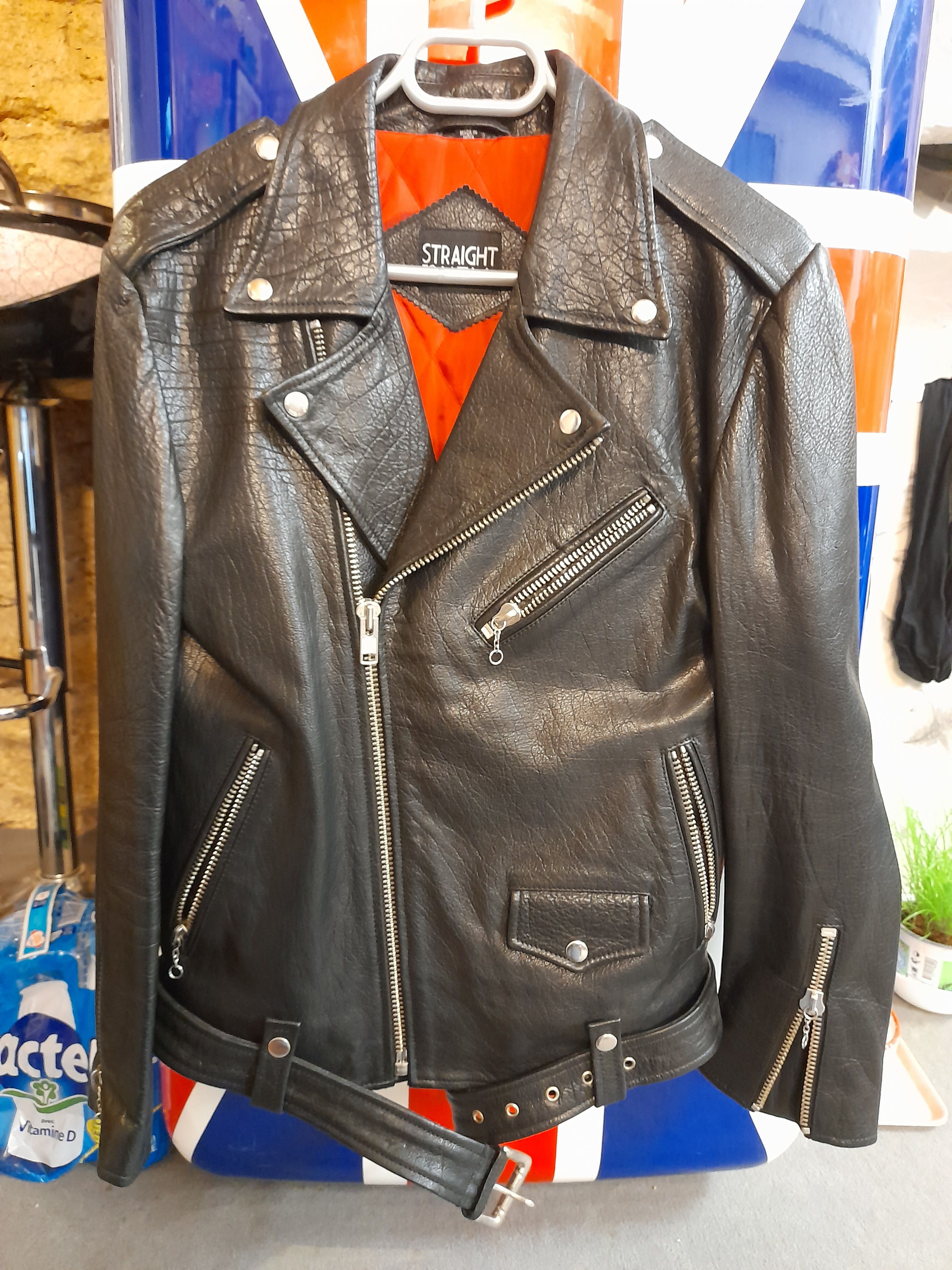 image of Straight To Hell Leather Jacket Commando S in Black, Men's (Size Small)