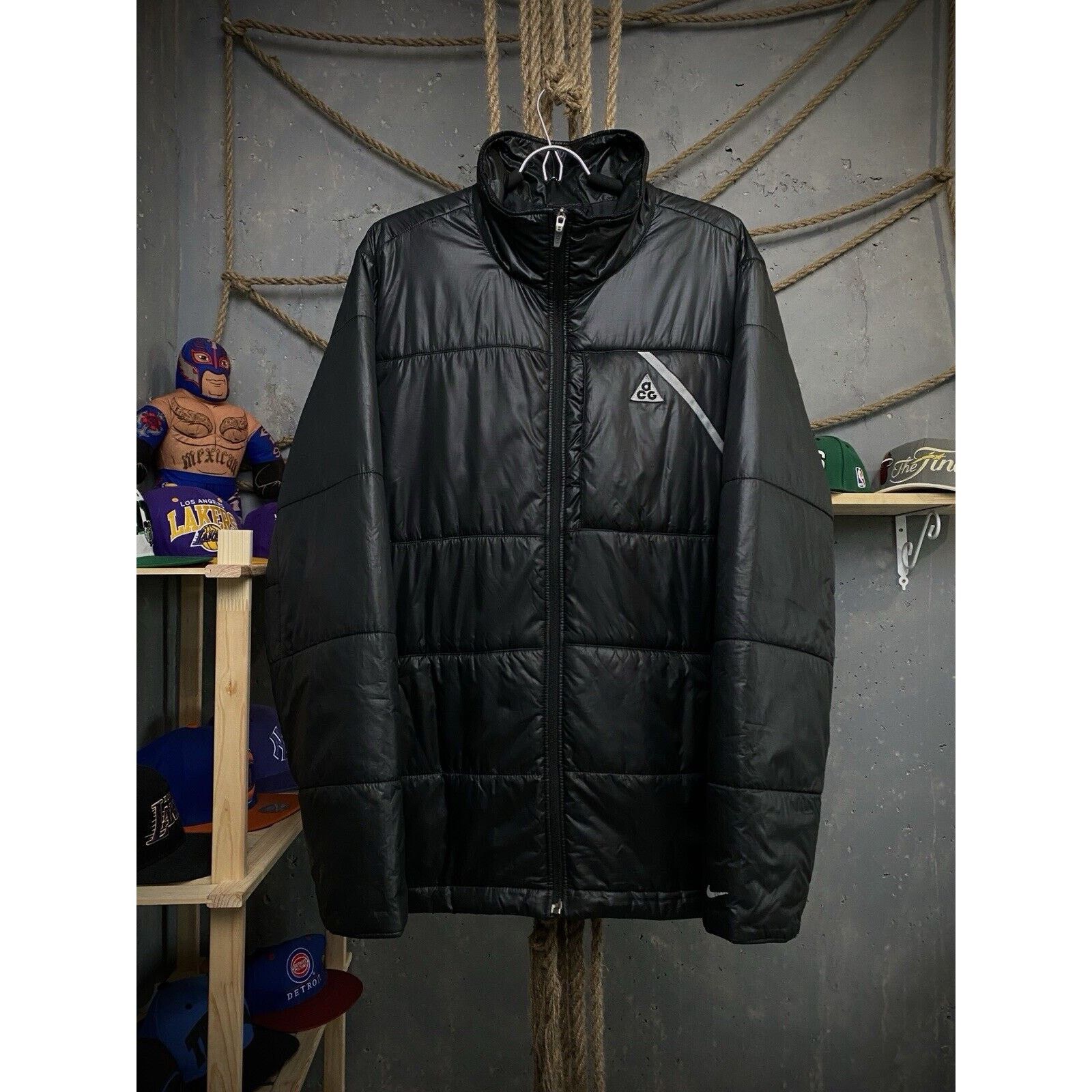 Nike Vintage 90s Nike Black Big Swoosh Leather Bomber Jacket M