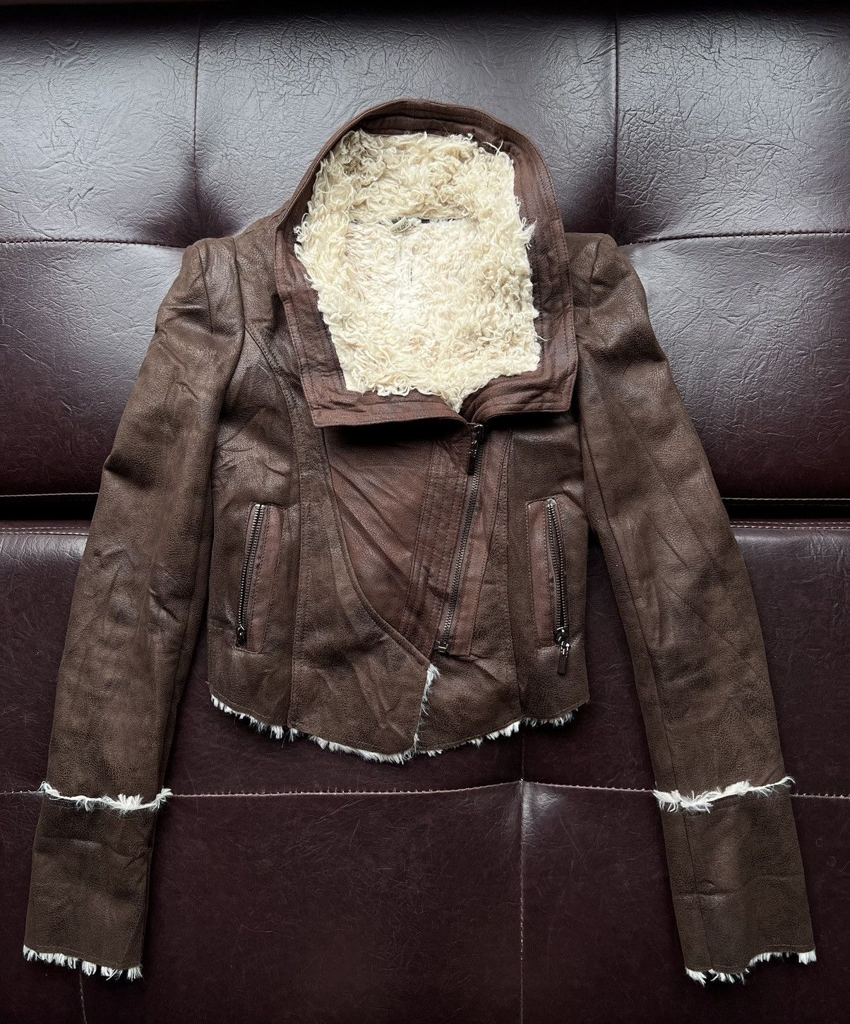 Japanese Brand Vintage brown shearling bike leather jacket 🤎 Size M / US 6-8 / IT 42-44 - 8 Thumbnail