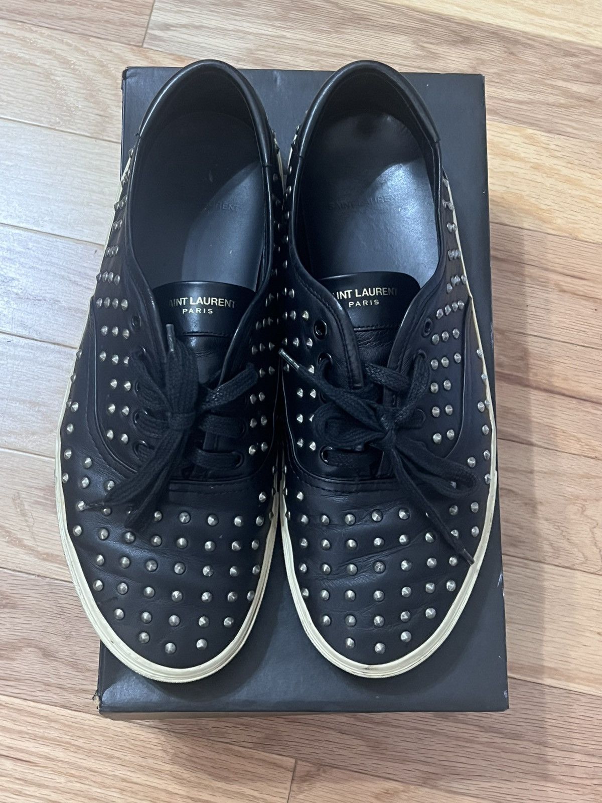 Saint Laurent Paris Studded Leather Low Top Sneakers