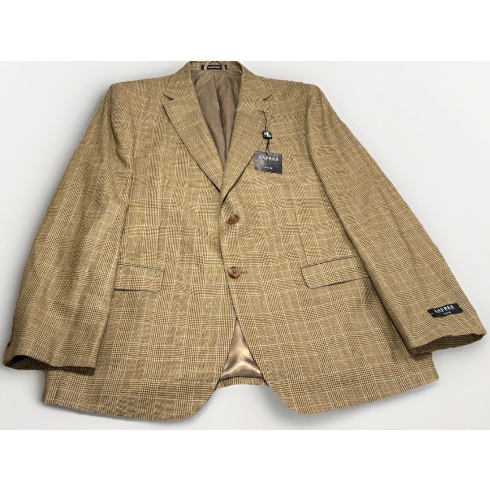Ralph Lauren Ralph Lauren Black Label Houndstooth Plaid Blazer Men's Regular Size 42 Light Brown Silk Wool Blend Size 42R - 2 Thumbnail