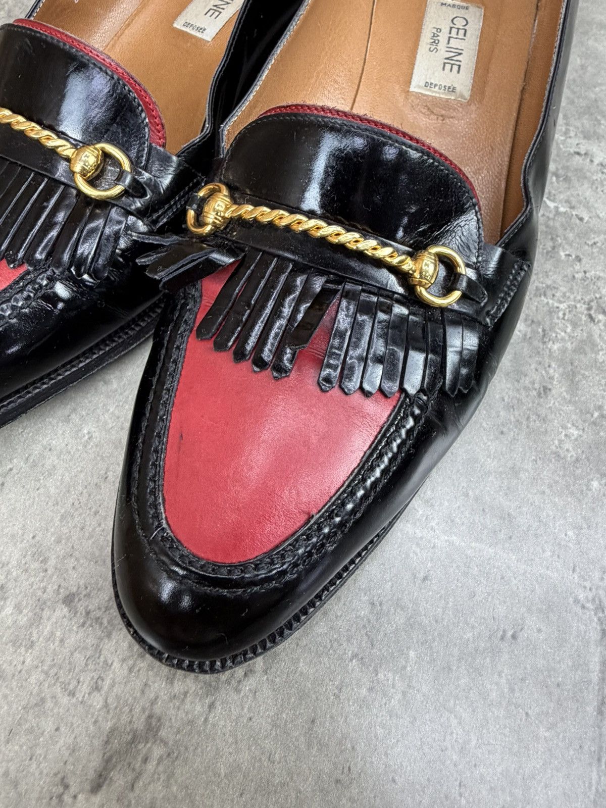 Celine Vintage Celine Leather Loafers Black Red Size 40 1/2 Size US 10.5 / IT 40.5 - 19 Thumbnail
