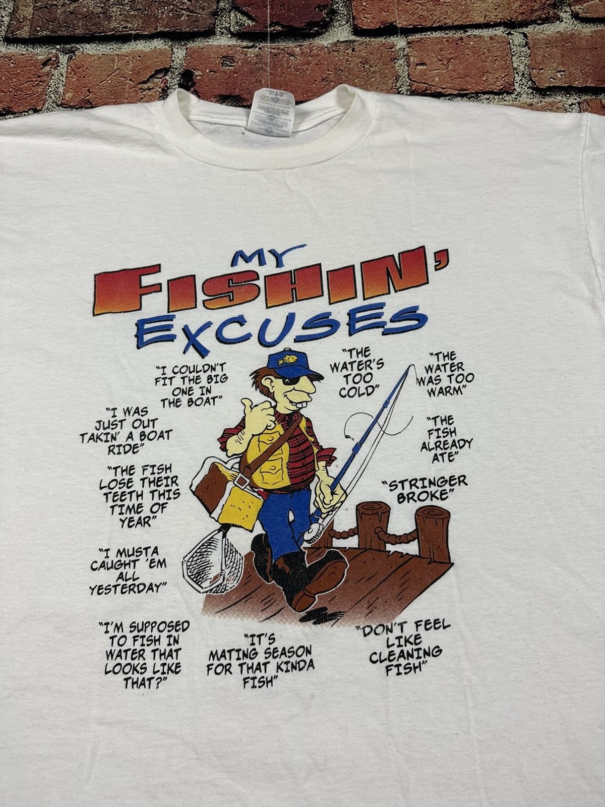 Jerzees Vintage 90s My Fishing Excuses T Shirt Cartoon Humor Funny Size US L / EU 52-54 / 3 - 2 Thumbnail
