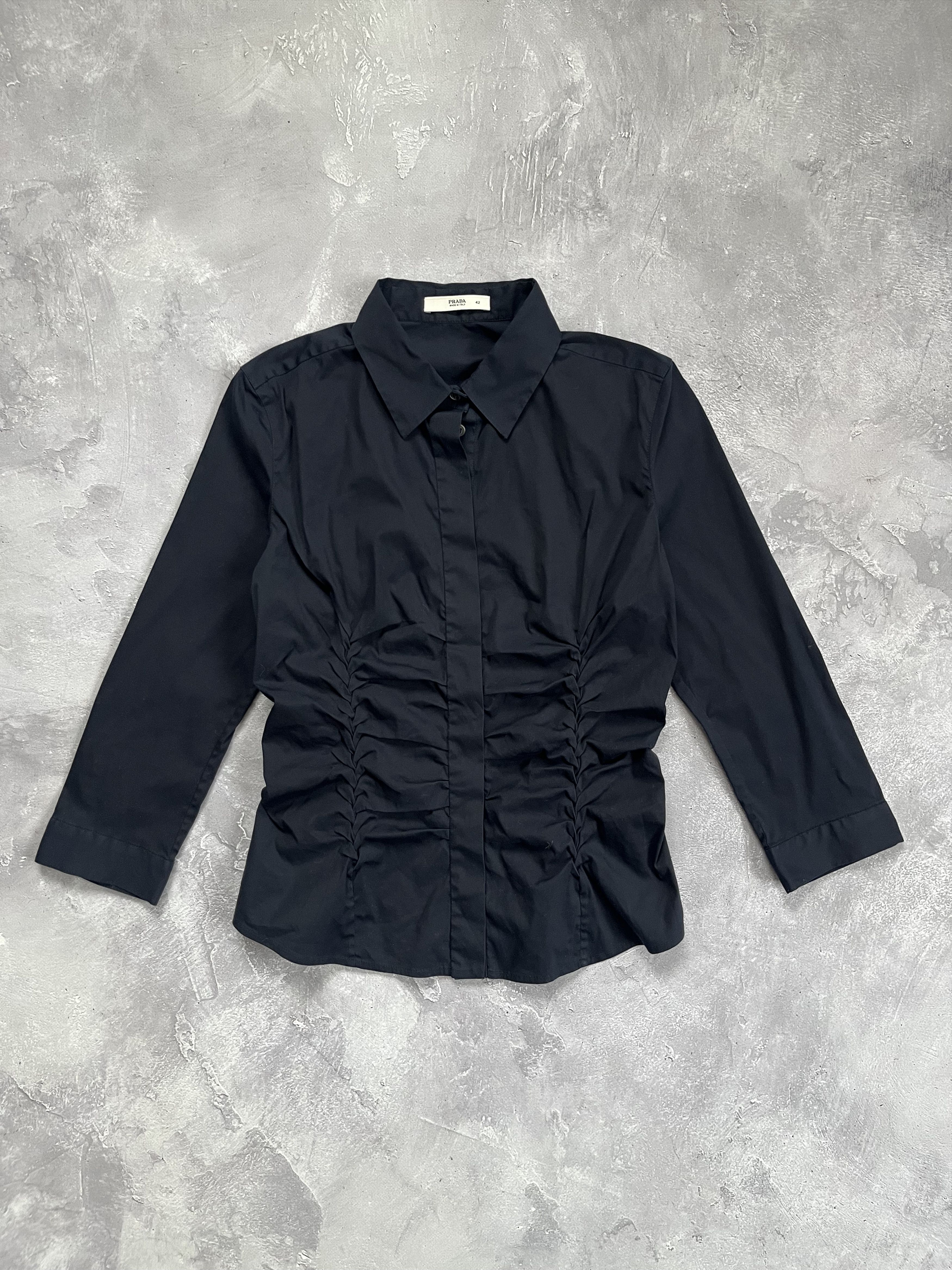 Prada Prada Black Ruched Shirt Blouse Made In Italy Cotton Nylon Size M / US 6-8 / IT 42-44 - 1 Thumbnail