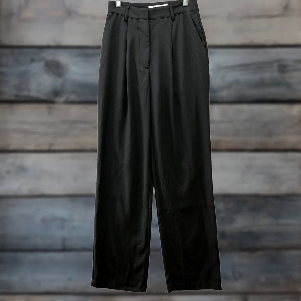 Vintage NA-KD High Waisted Wide Leg Dress Pants Womens 2 (32) Black Pleated Front Flowy Pants Size 26" / US 2 / IT 38 - 1 Thumbnail