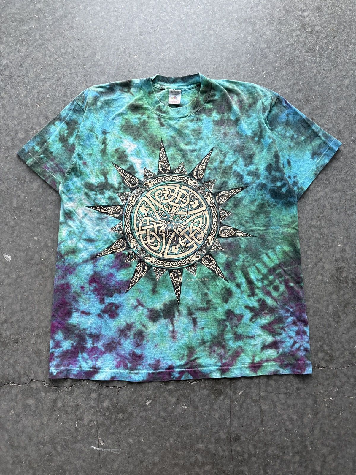 Vintage Vintage 90s Living in Skin Tie Dye Celtic Graphic Tee Size US XL / EU 56 / 4 - 1 Thumbnail