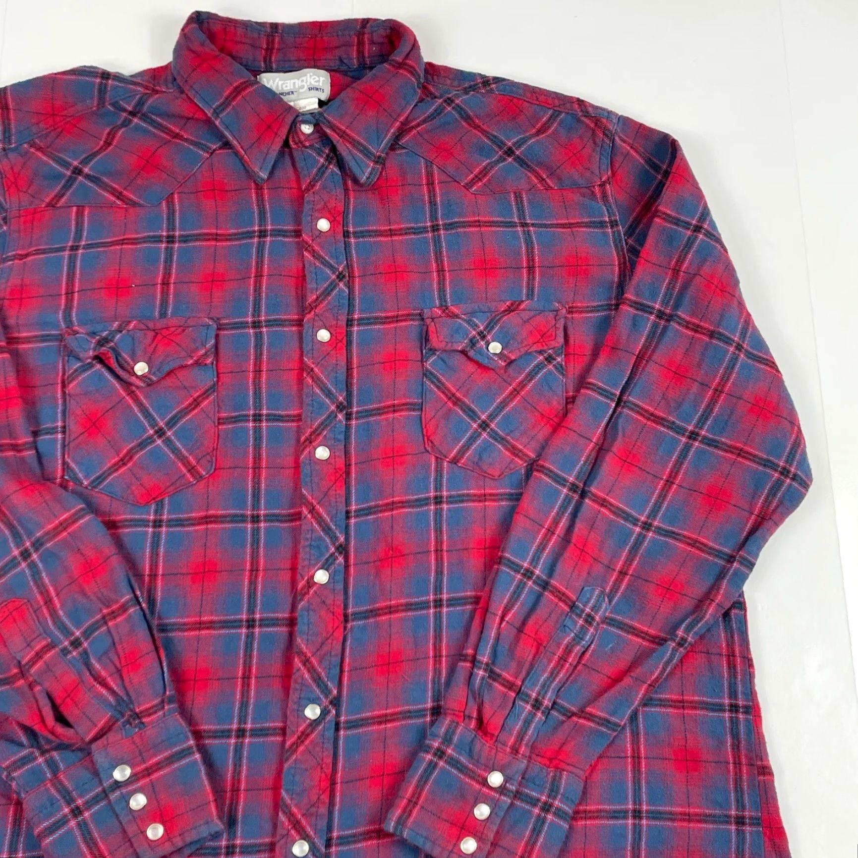 Wrangler Wrangler Shirt Mens XL Red Wrancher Pearl Snap Flannel Western Cowboy Shirt Size US XL / EU 56 / 4 - 3 Thumbnail