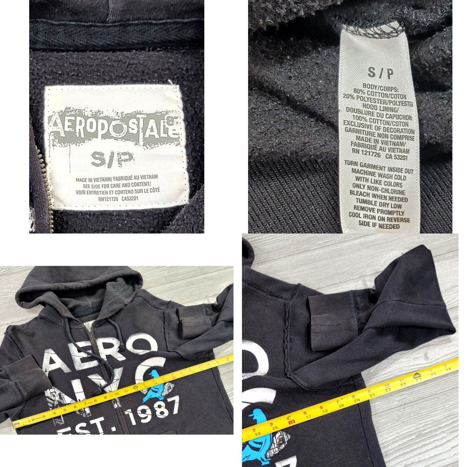 Vintage AEROPOSTALE New York Black Long Sleeve Full Zip Hoodie Mens S Adult Size US S / EU 44-46 / 1 - 8 Thumbnail