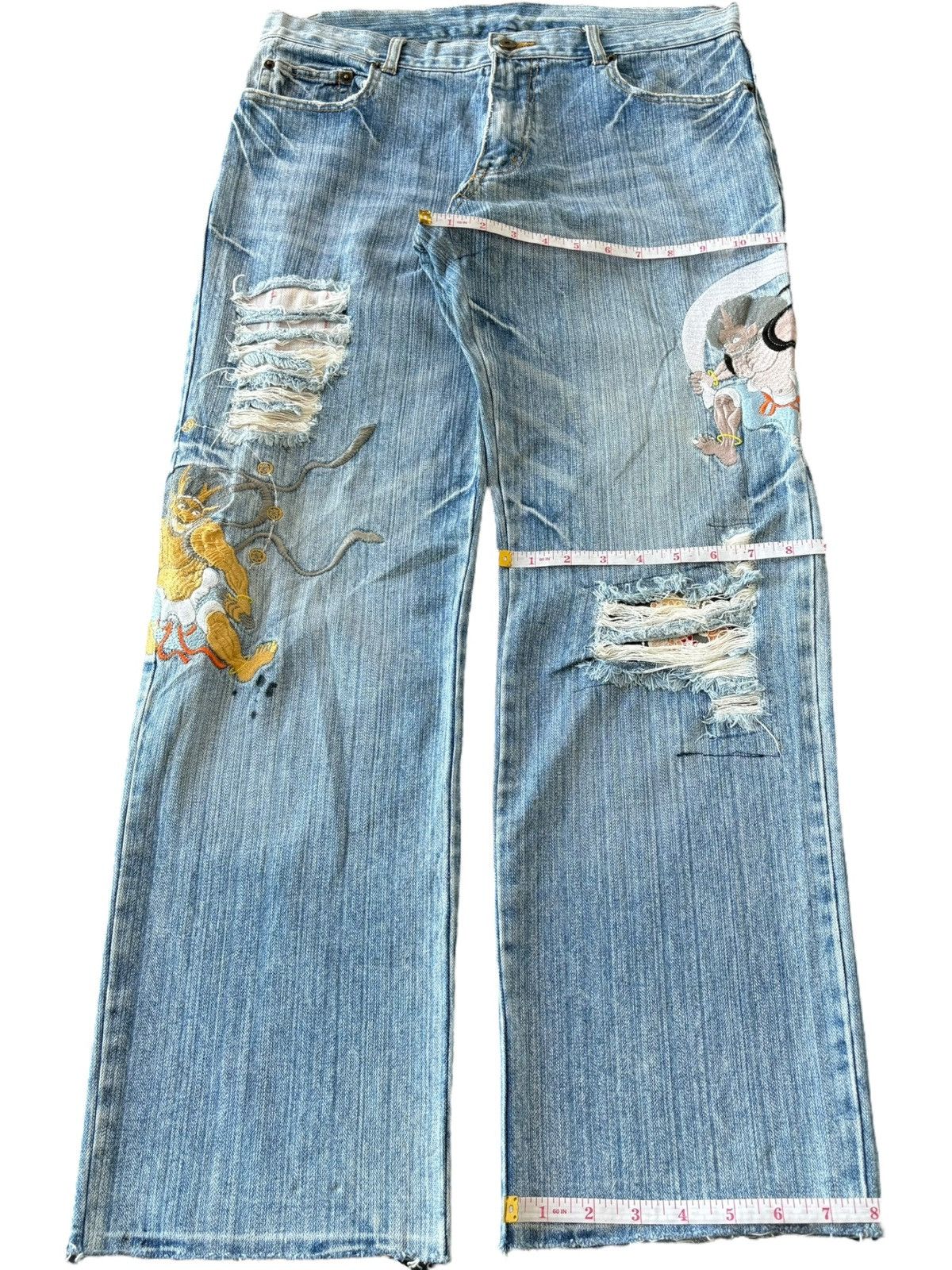Japanese Brand Vintage Japanese Brand Embroidery Devil Distress Baggy Jeans Size US 34 / EU 50 - 9 Thumbnail