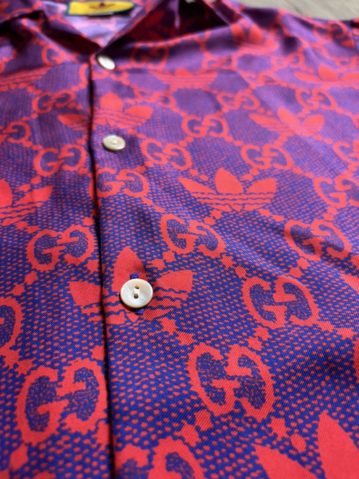 Gucci adidas x Gucci Silk Bowling Shirt Red/Purple GG Monogram Size US M / EU 48-50 / 2 - 5 Thumbnail