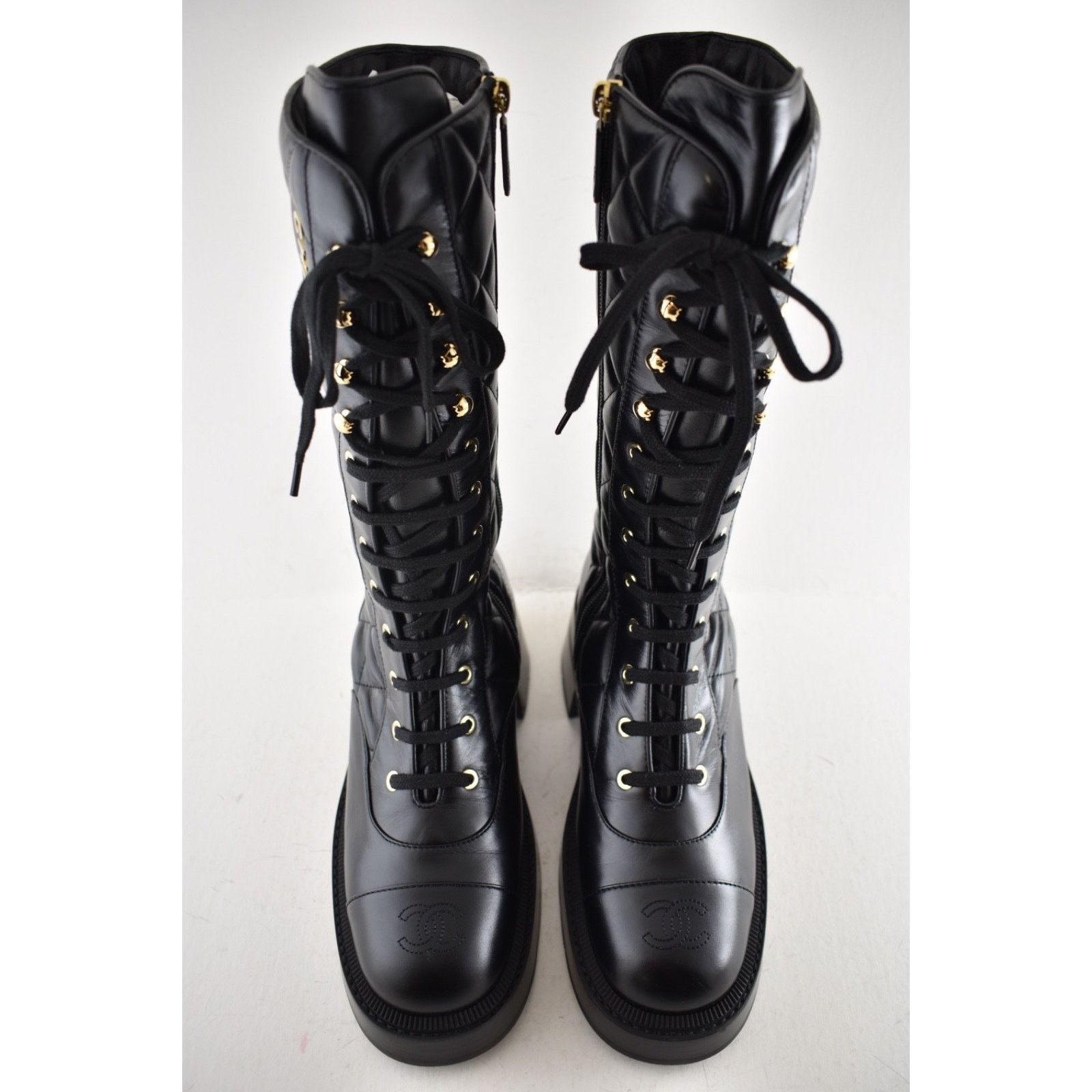 Chanel Chanel Black Quilted Leather Combat Lace Up Tall Boots 38.5 Size US 8.5 / IT 38.5 - 8 Thumbnail