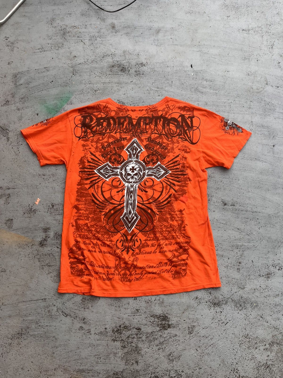Beauty Beast JAPANESE Y2K AFFLICATION SKULL CROSS FULL PRINT ORANGE TEE Size US M / EU 48-50 / 2 - 2 Thumbnail