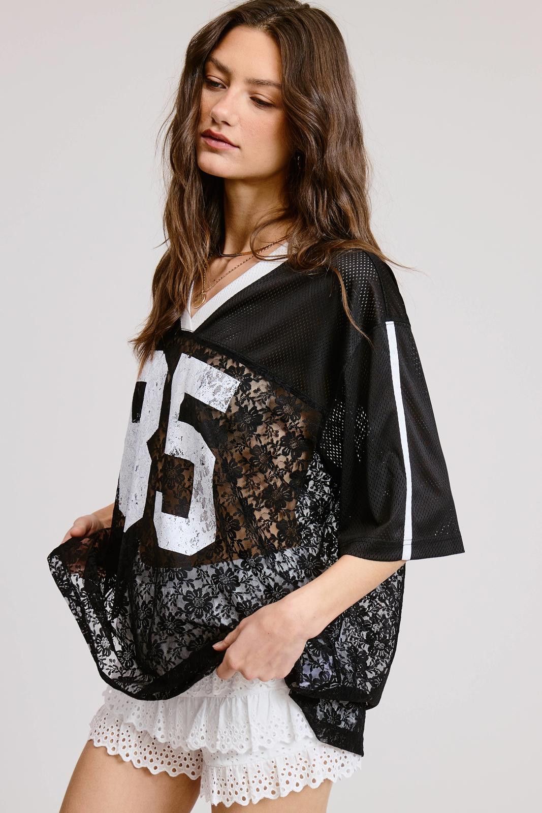 Other Sporty Chic Lace Number 85 Graphic Jersey Top Size L / US 10 / IT 46 - 1 Thumbnail