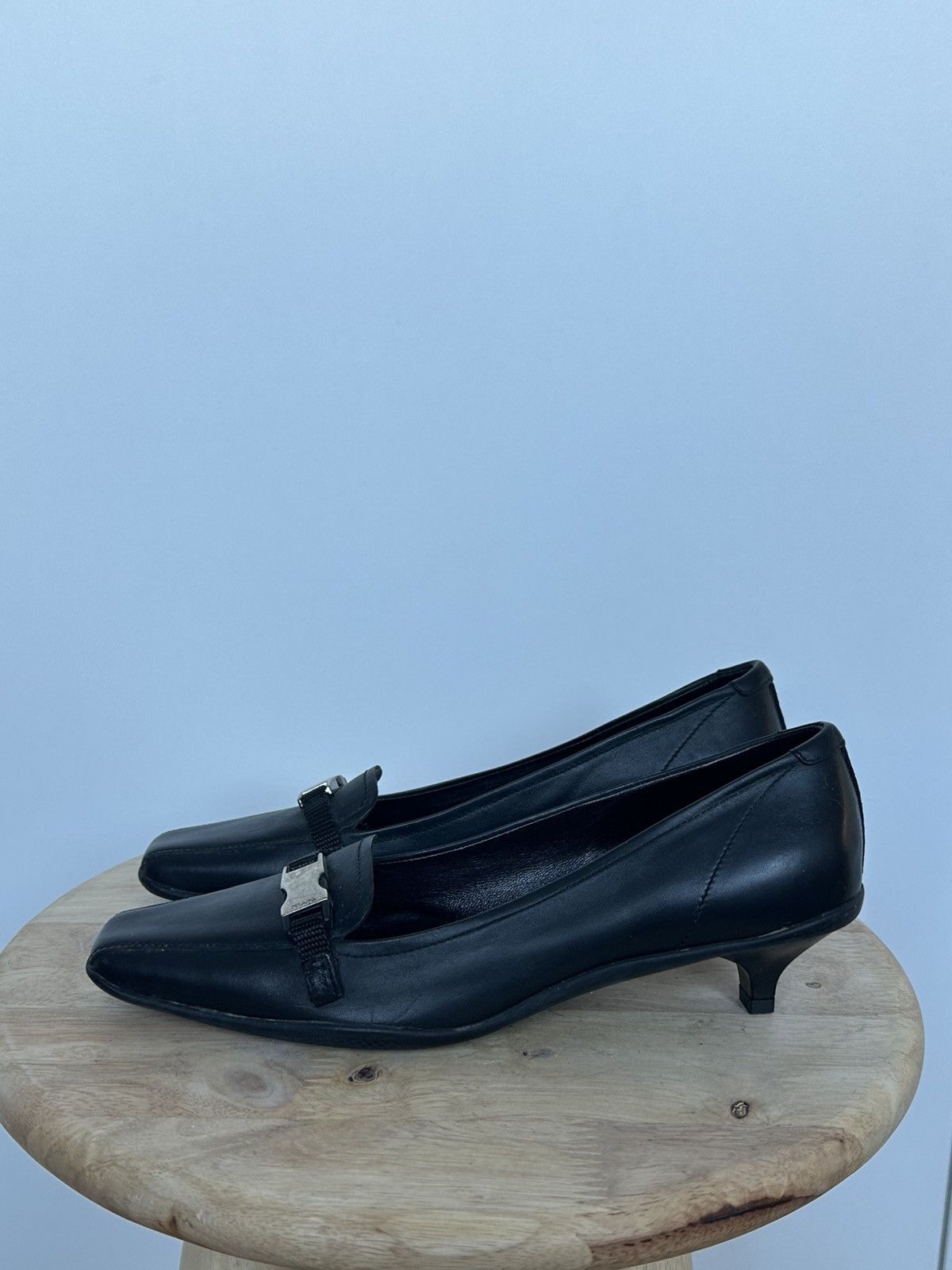 Prada Prada Black Leather Kitten Heel Pumps EU 36.5 Size US 5.5 / IT 35.5 - 1 Thumbnail