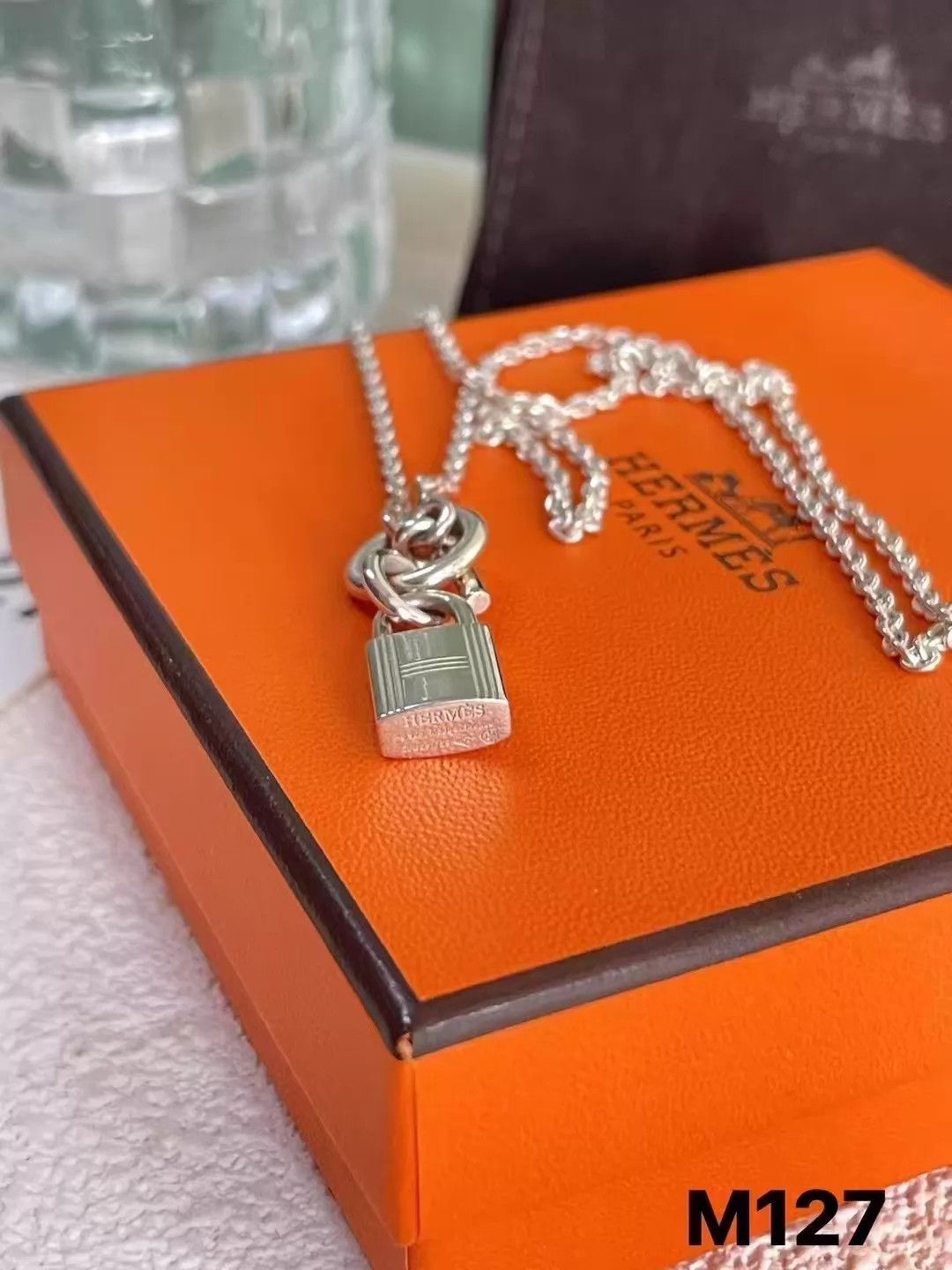 Hermes HERMES 925 Silver Lock Pendant Necklace 40cm M127 New Size ONE SIZE - 3 Thumbnail