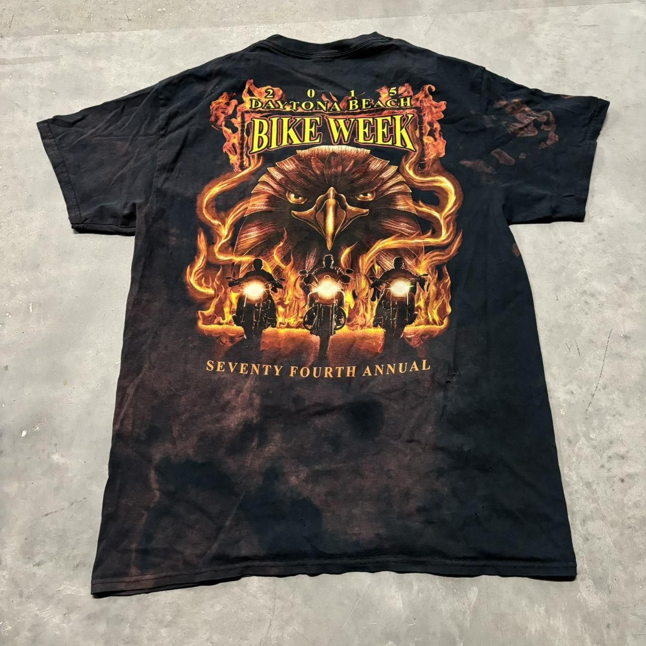 Japanese Brand × Vintage Crazy Vintage Y2K/2000s Black Grunge Bike Week Bleached Graphic Tee! Size US M / EU 48-50 / 2 - 2 Thumbnail
