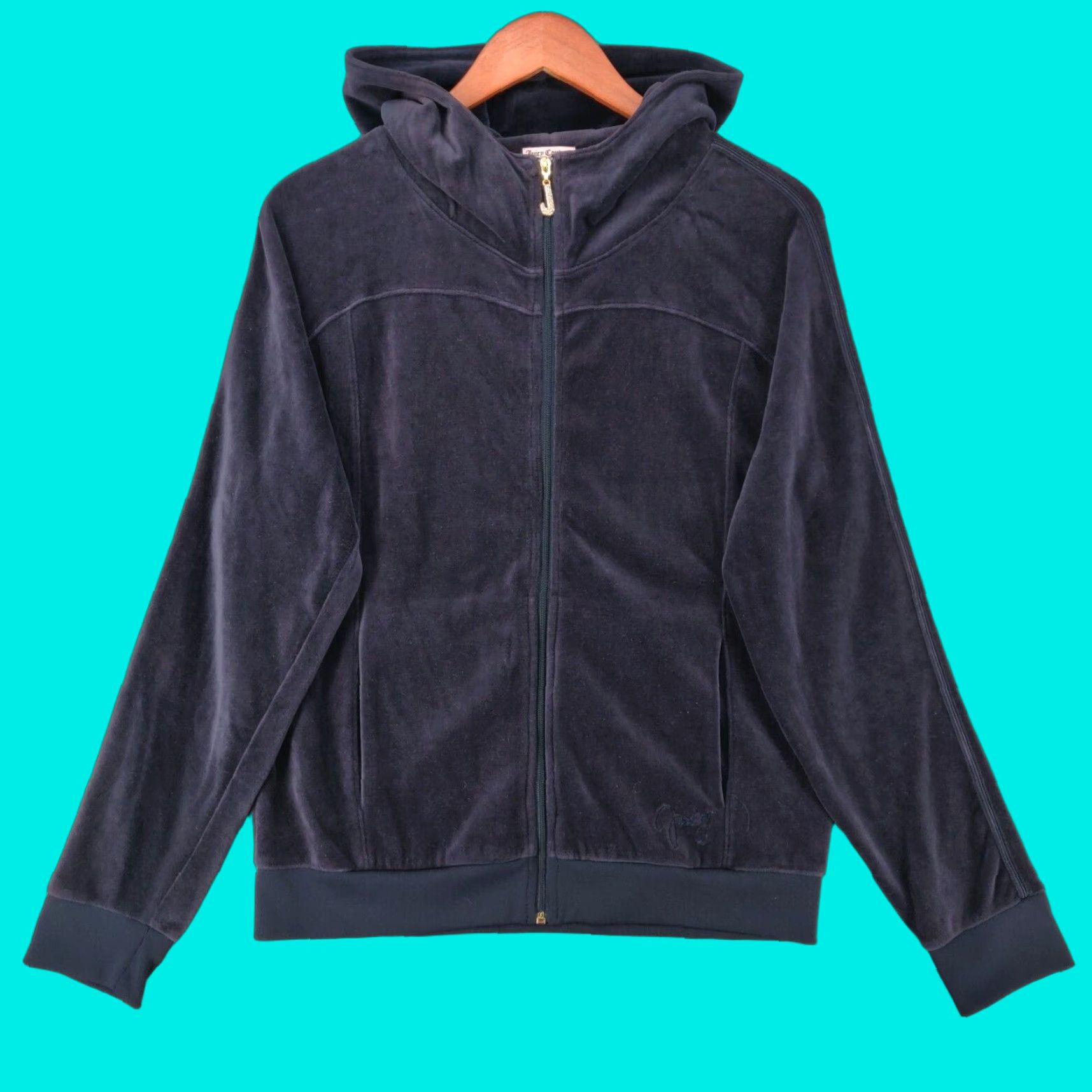 Juicy Couture VINTAGE Juicy Couture Velour Hoodie Jacket Womens L Blue Full Zip Rhinestones Size L / US 10 / IT 46 - 1 Thumbnail