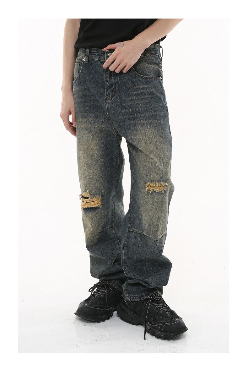 Japanese Brand × Jean Japanese retro straight loose ripped street distressed jeans Size US 32 / EU 48 - 2 Thumbnail